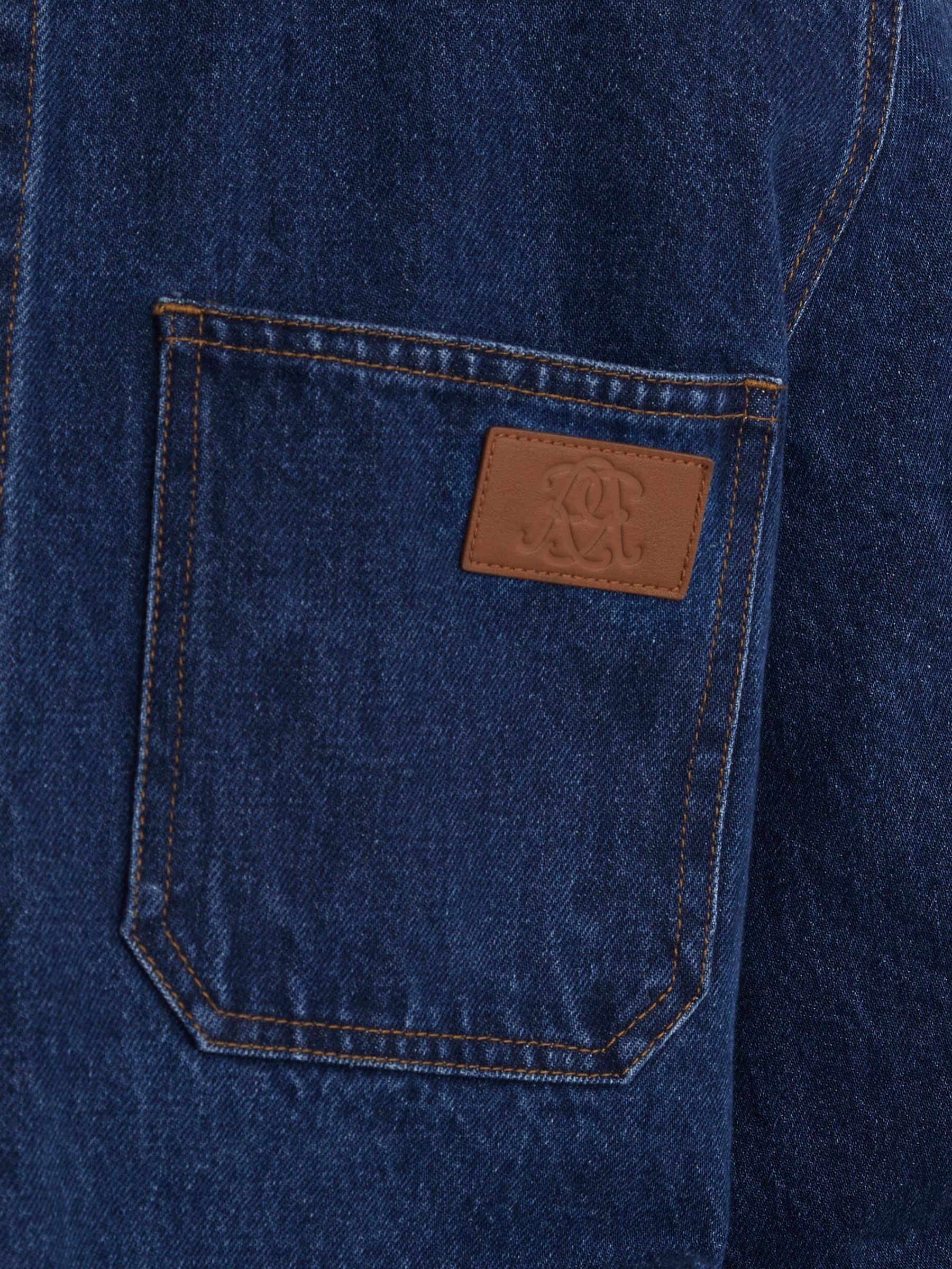 Monogram-Patch Relaxed Denim Overshirt in Mid Blue - Image 6 of 8