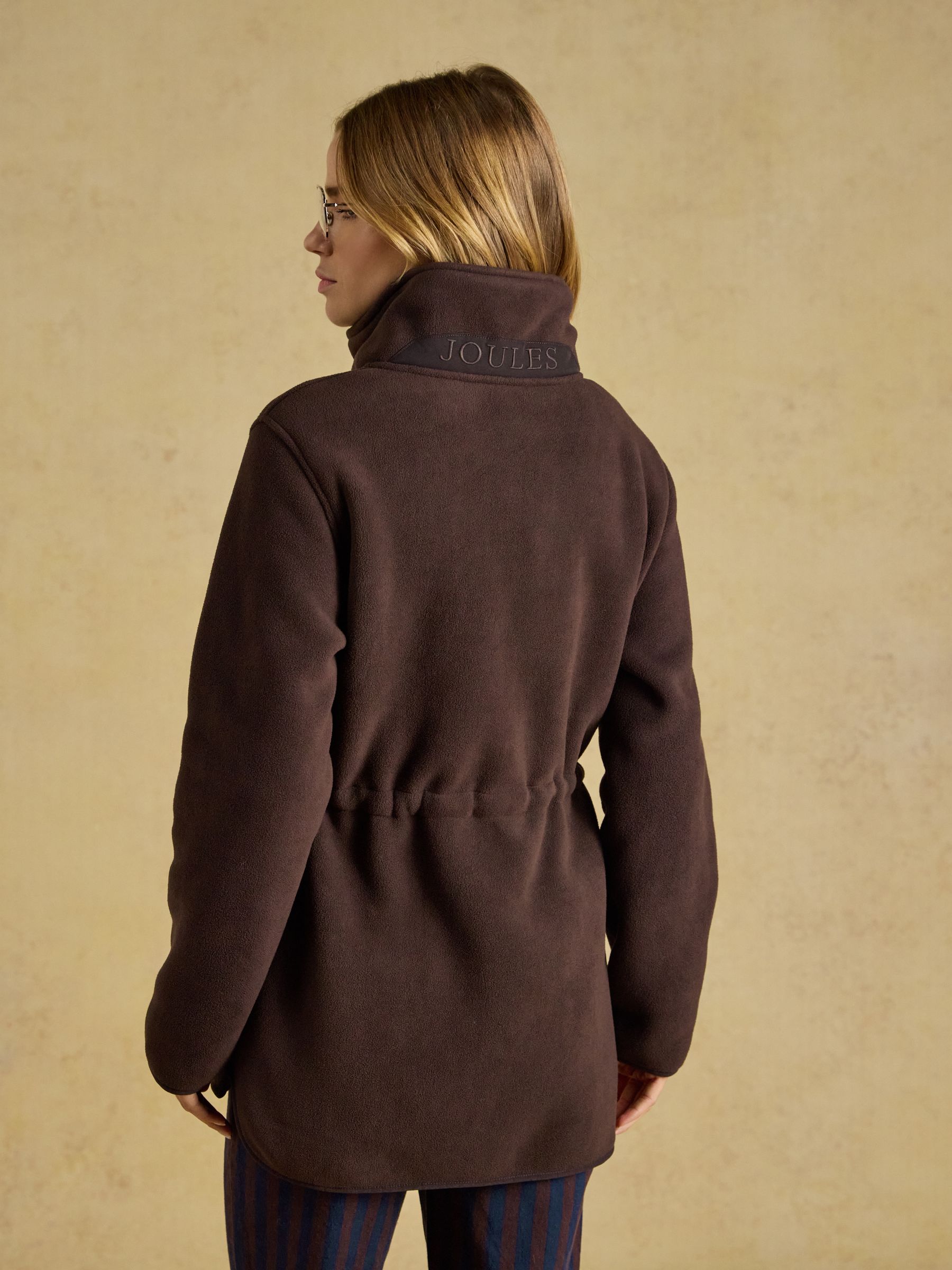 Longline Chocolate Brown Funnel Neck Full Zip Fleece Jacket - Image 2 of 8