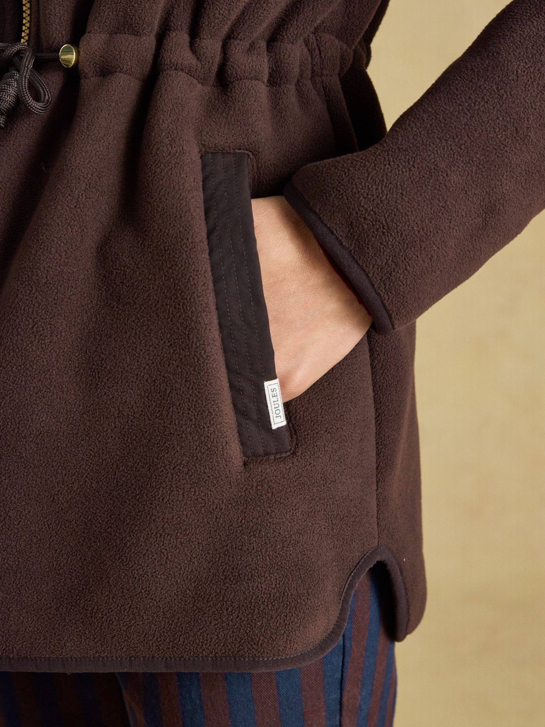 Longline Chocolate Brown Funnel Neck Full Zip Fleece Jacket - Image 3 of 8