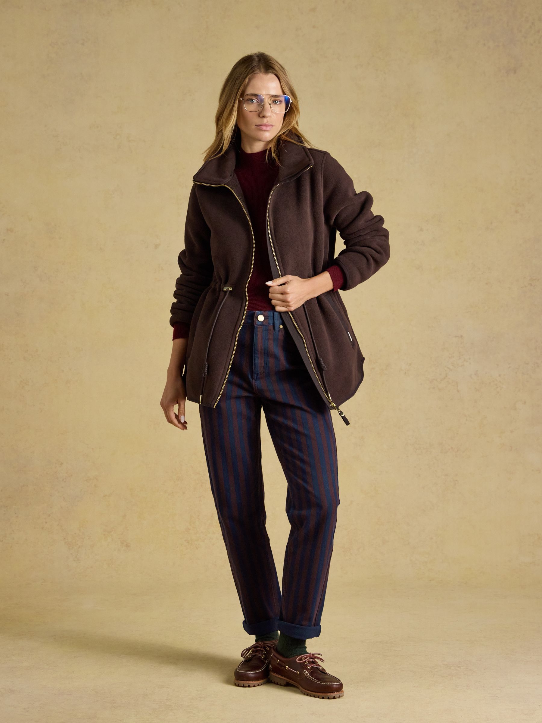 Longline Chocolate Brown Funnel Neck Full Zip Fleece Jacket - Image 4 of 8