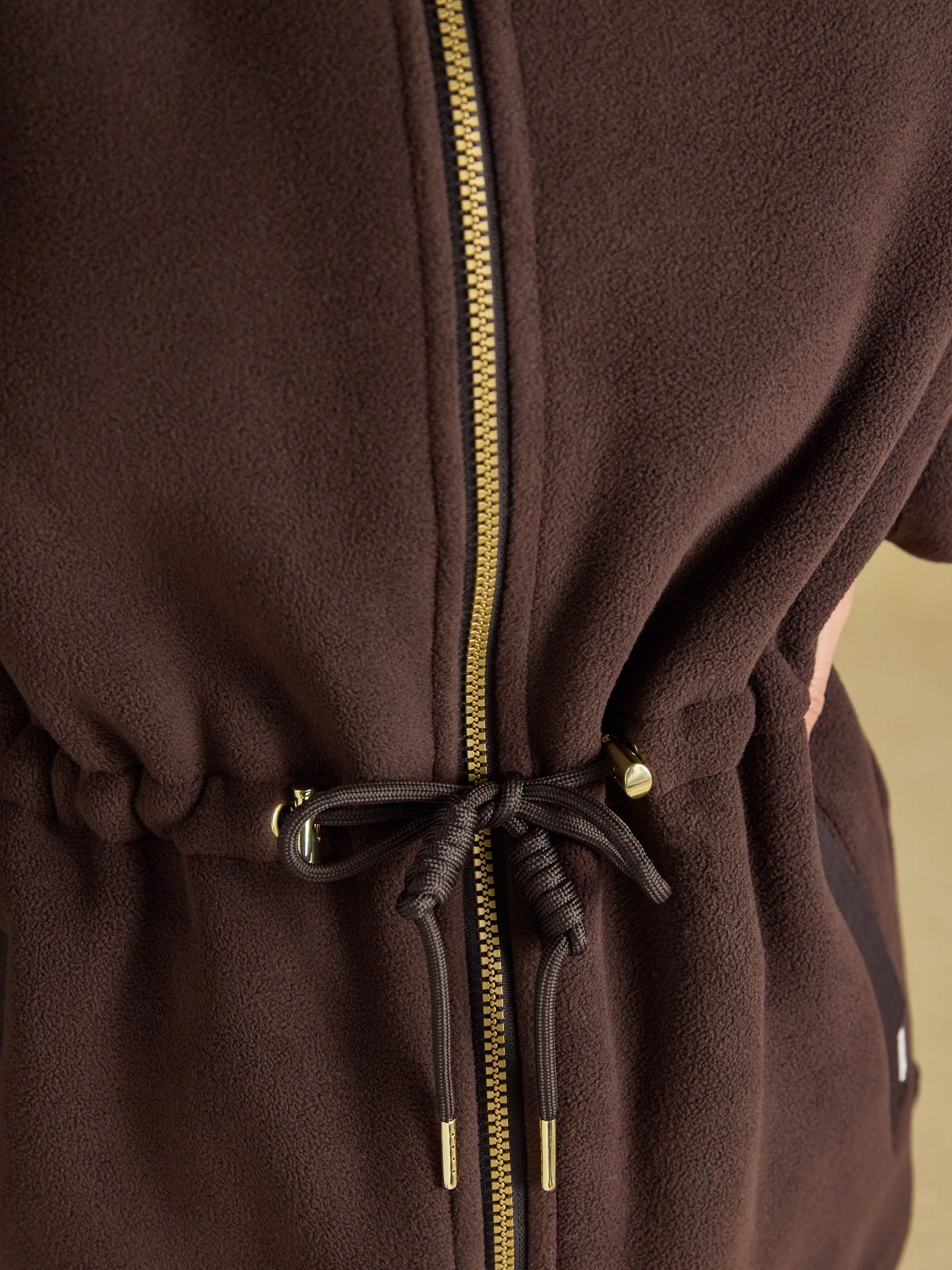 Longline Chocolate Brown Funnel Neck Full Zip Fleece Jacket - Image 7 of 8
