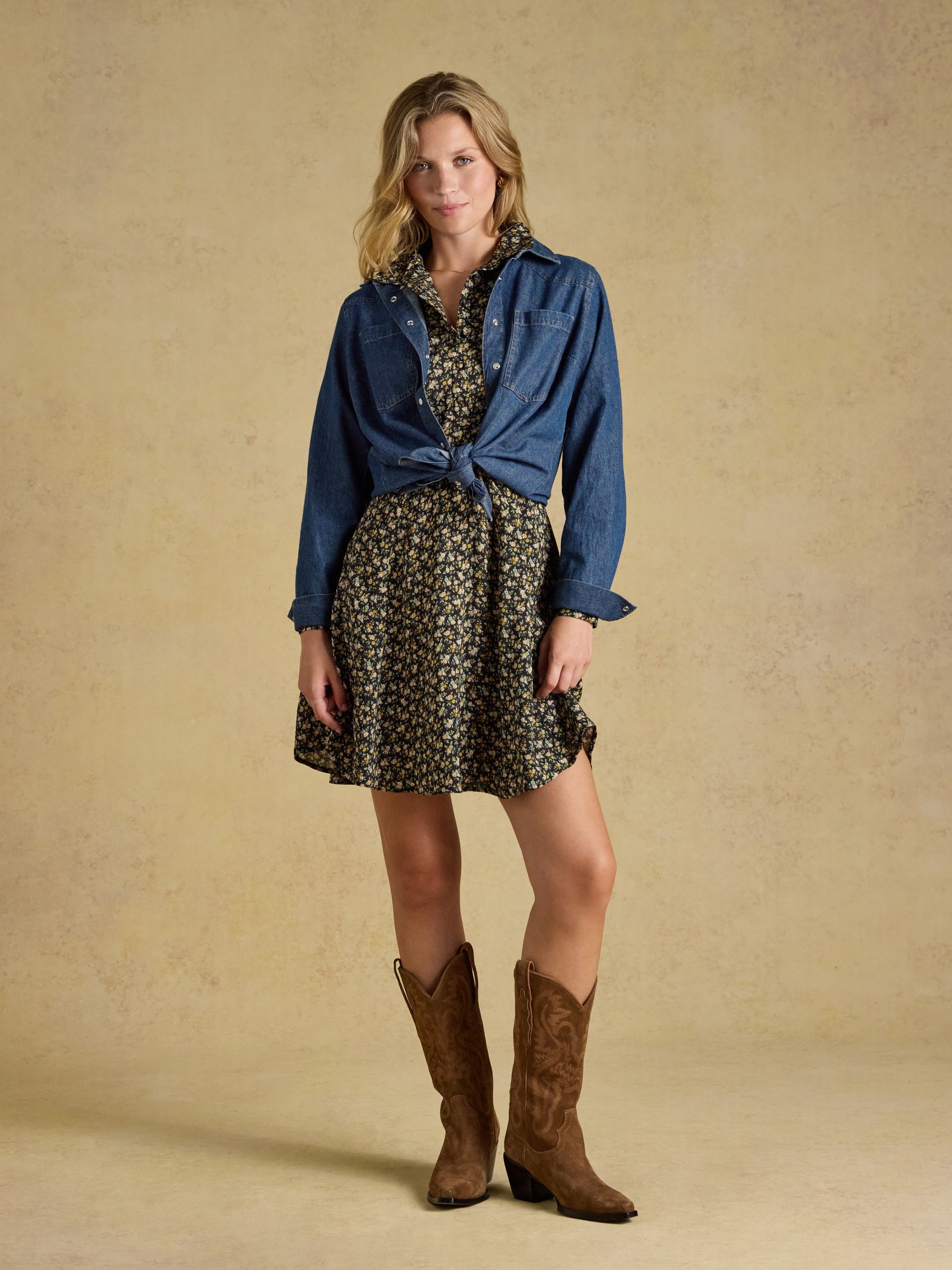 Sienna Navy Ditsy Short Smocked Shirt Dress - Image 3 of 7
