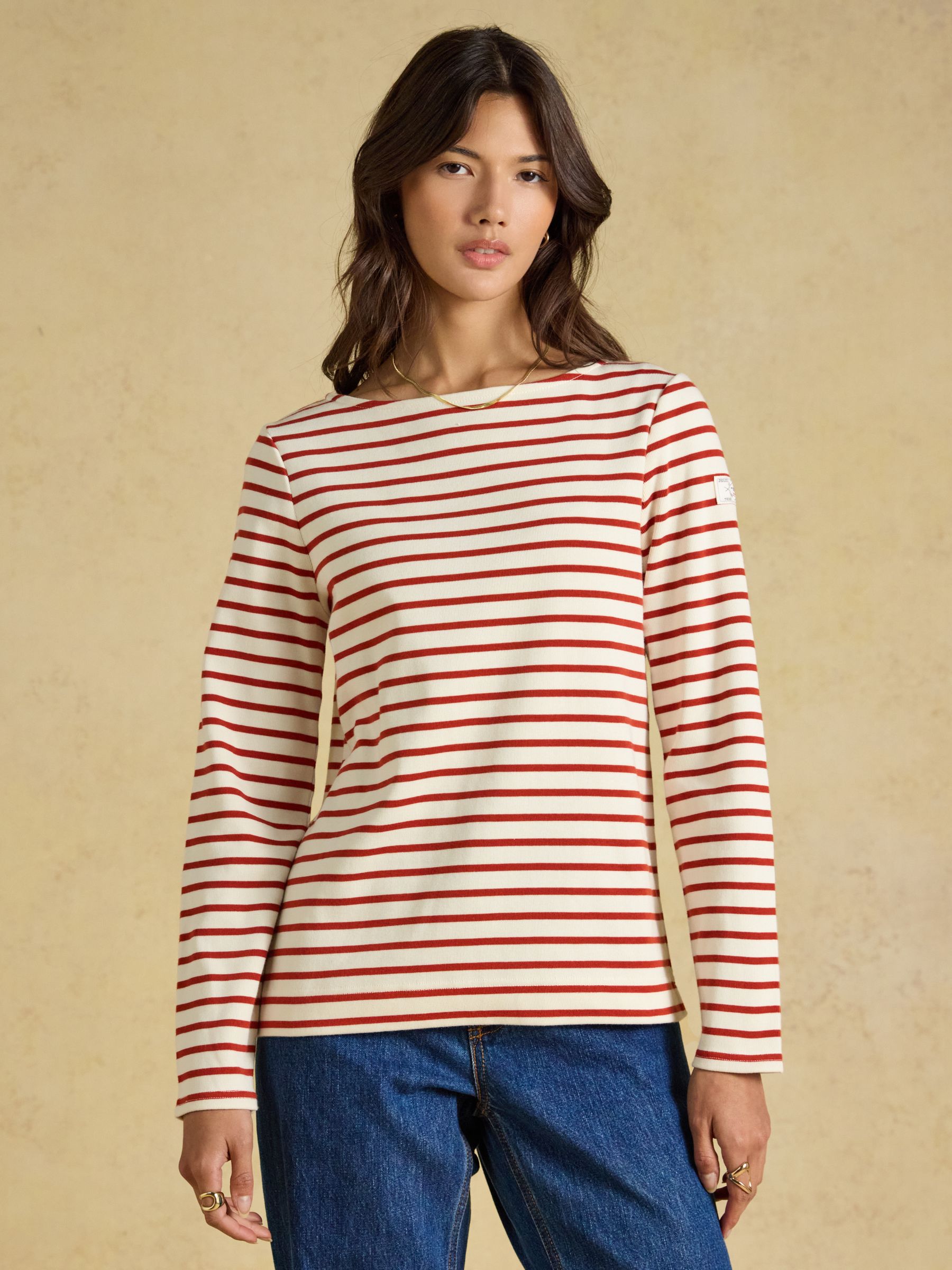 Harbour Cream & Burnt Orange Long Sleeve Striped Boat Neck Breton Top - Image 1 of 6 Harbour Cream & Burnt Orange Long Sleeve Striped Boat Neck Breton Top - Image 1 of 6