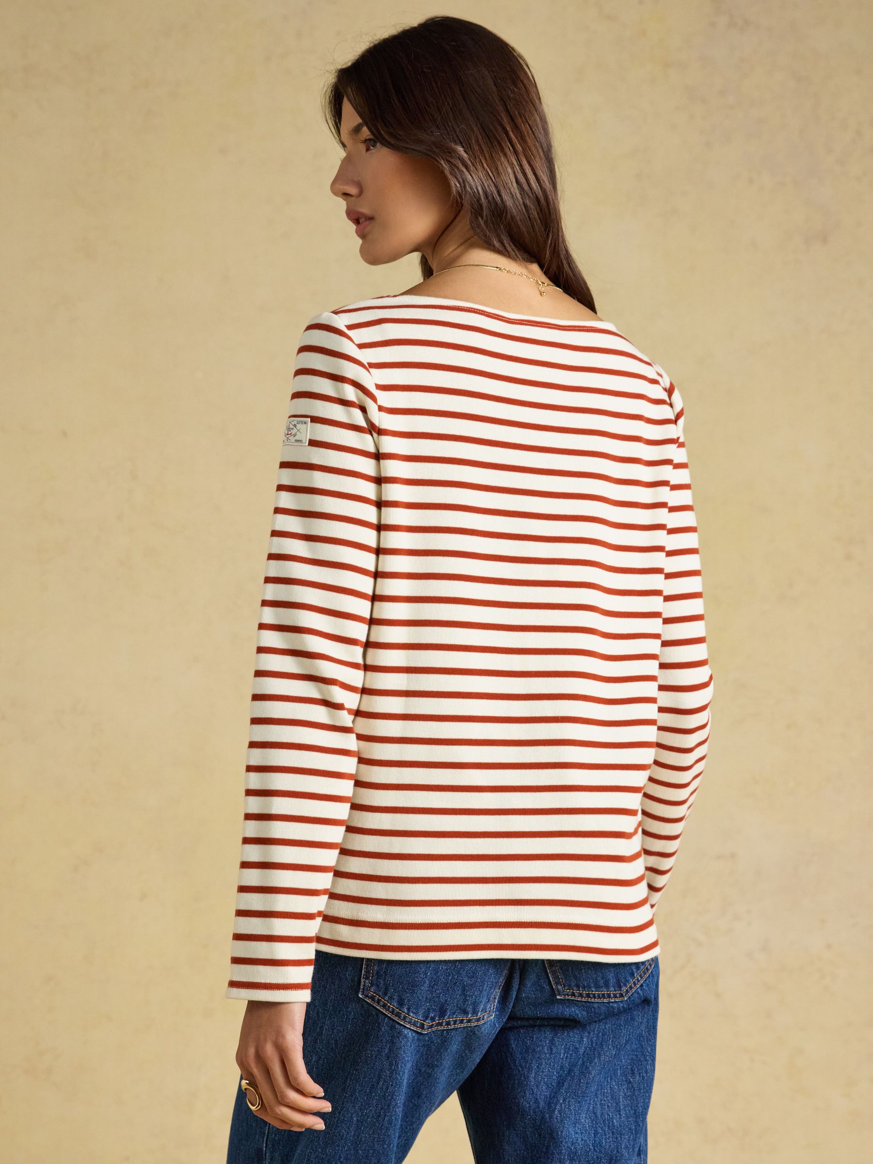 Harbour Cream & Burnt Orange Long Sleeve Striped Boat Neck Breton Top - Image 2 of 6
