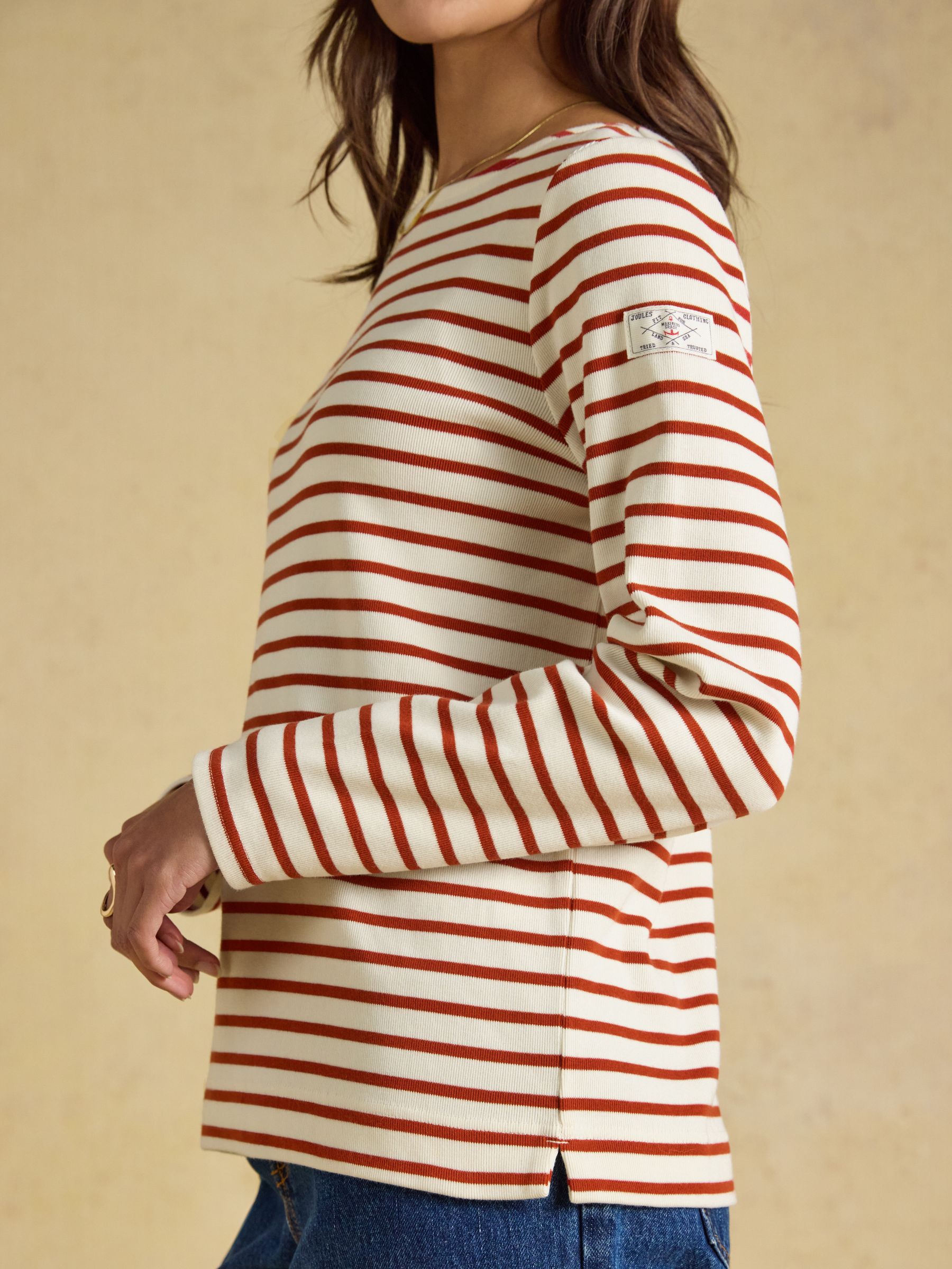 Harbour Cream & Burnt Orange Long Sleeve Striped Boat Neck Breton Top - Image 3 of 6
