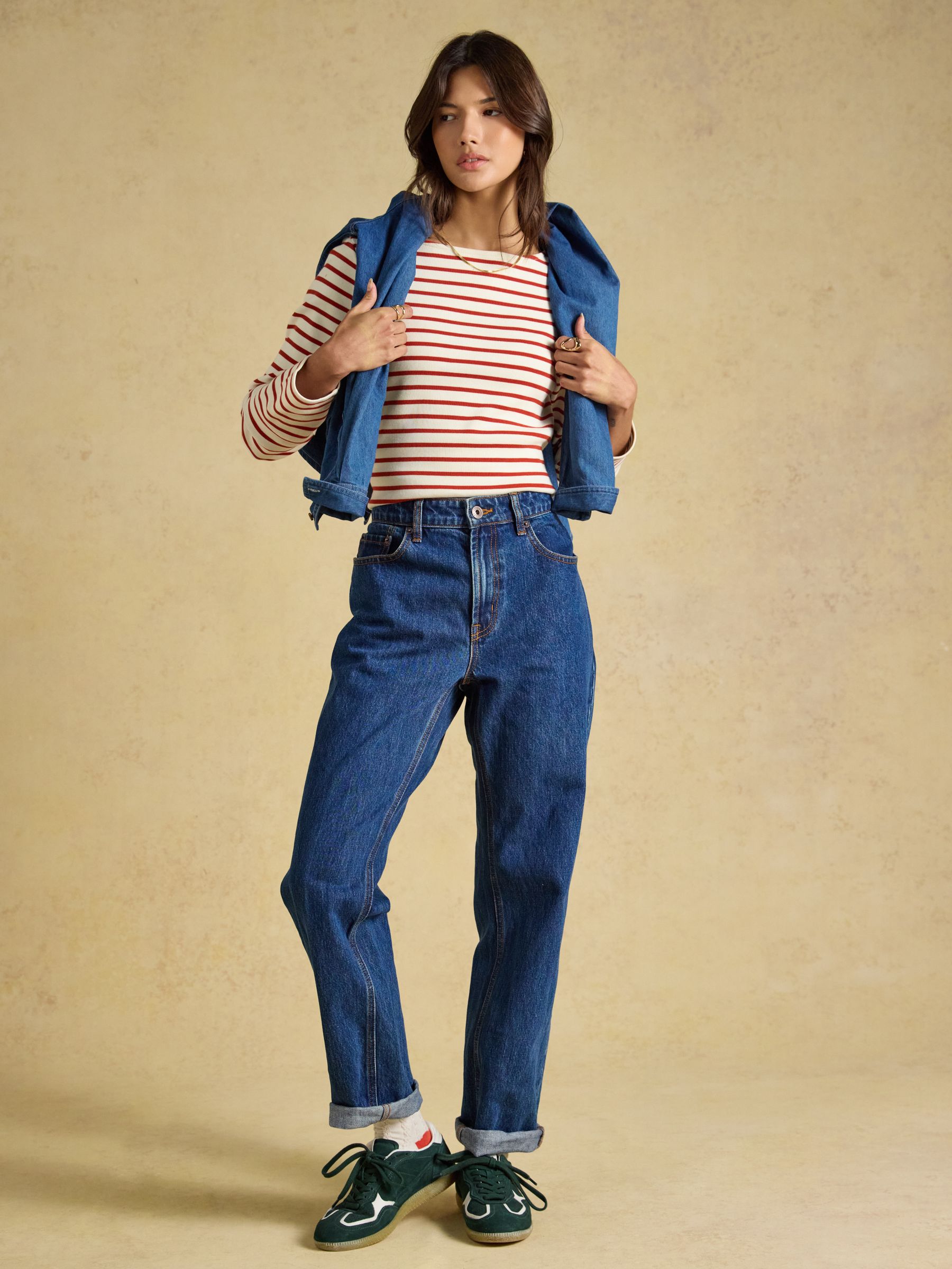 Harbour Cream & Burnt Orange Long Sleeve Striped Boat Neck Breton Top - Image 5 of 6