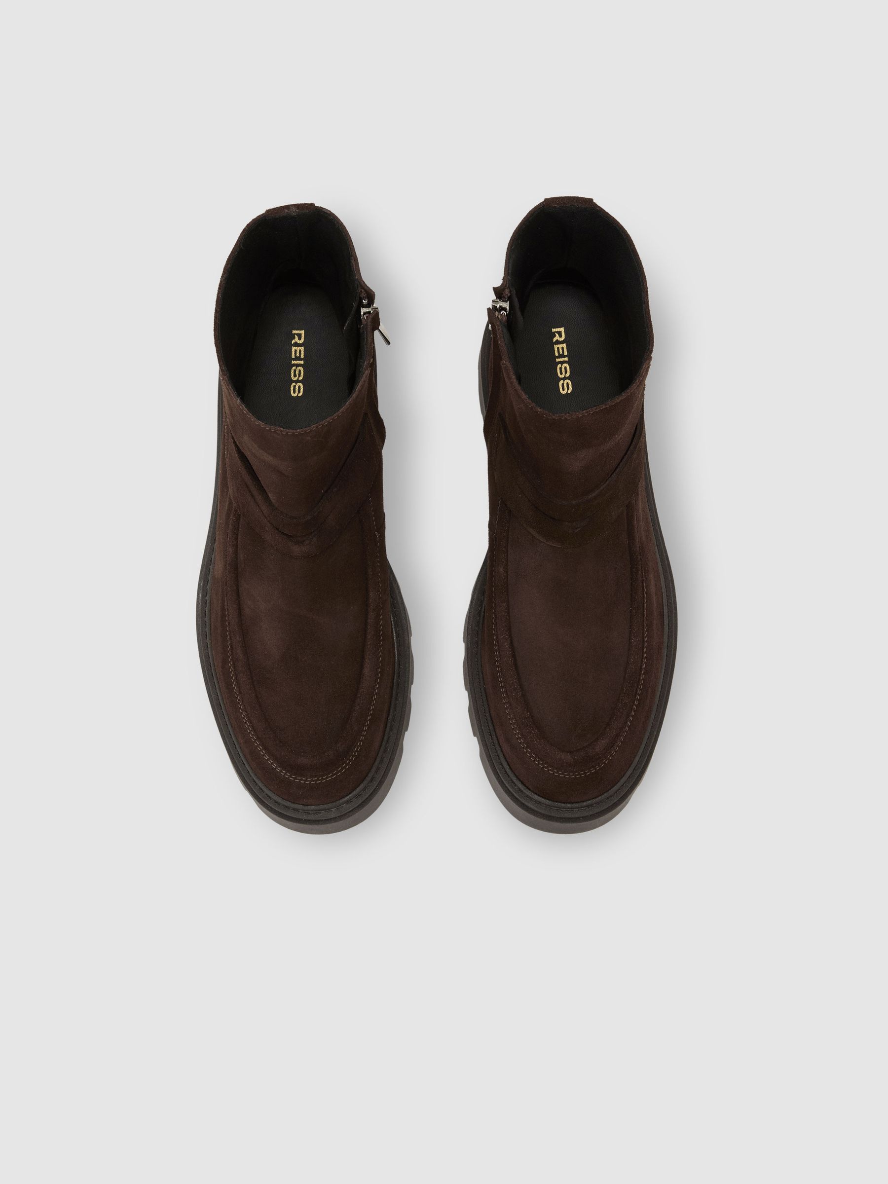 Suede Loafer Ankle Boots in Chocolate