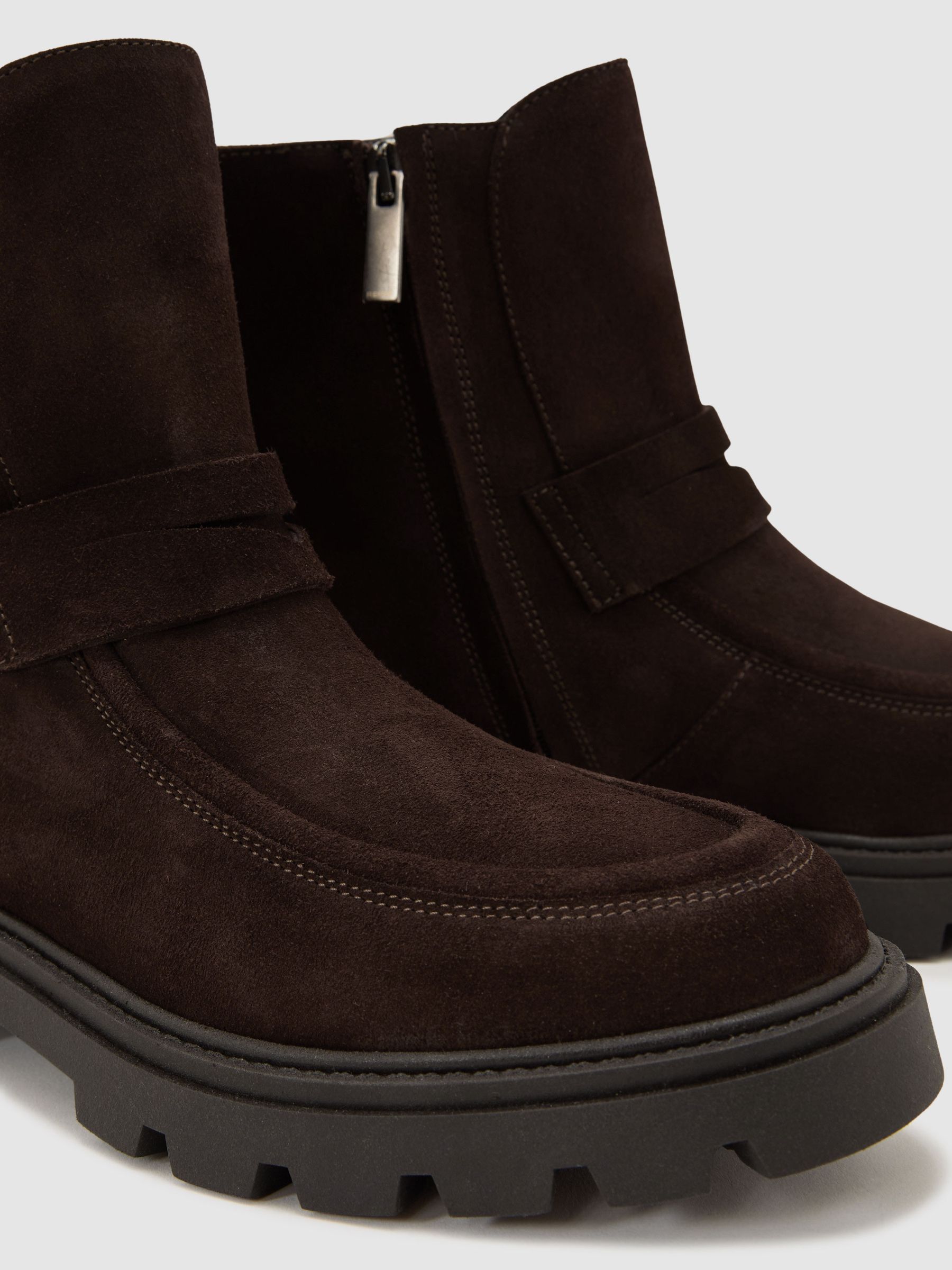 Suede Loafer Ankle Boots in Chocolate - image 2