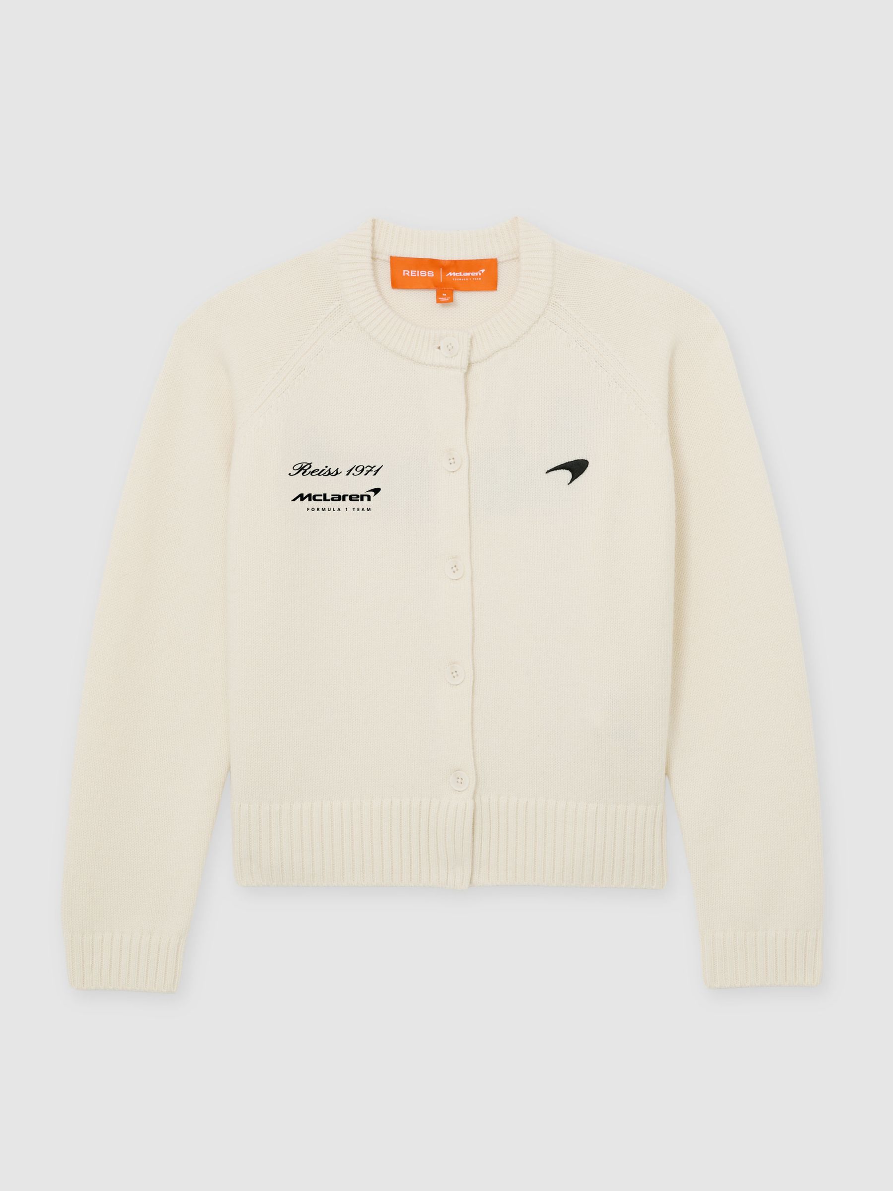 McLaren White Racing Merino Wool Cropped Cardigan in White - Image 2 of 8