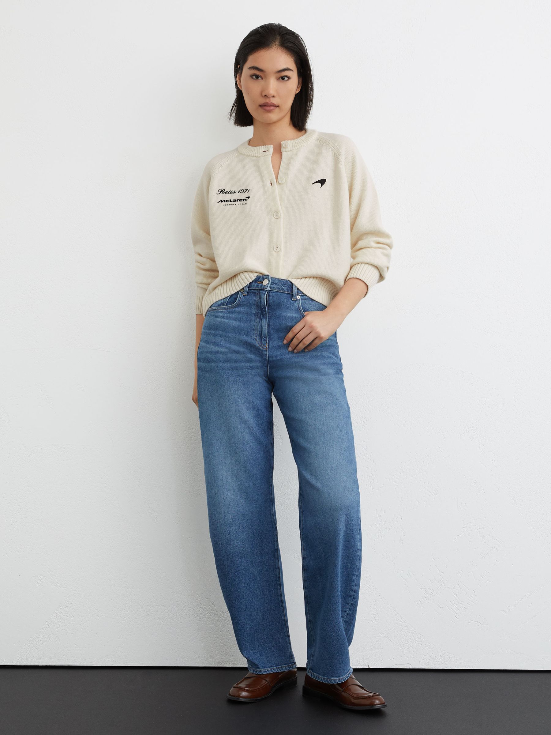 McLaren White Racing Merino Wool Cropped Cardigan in White - Image 3 of 8