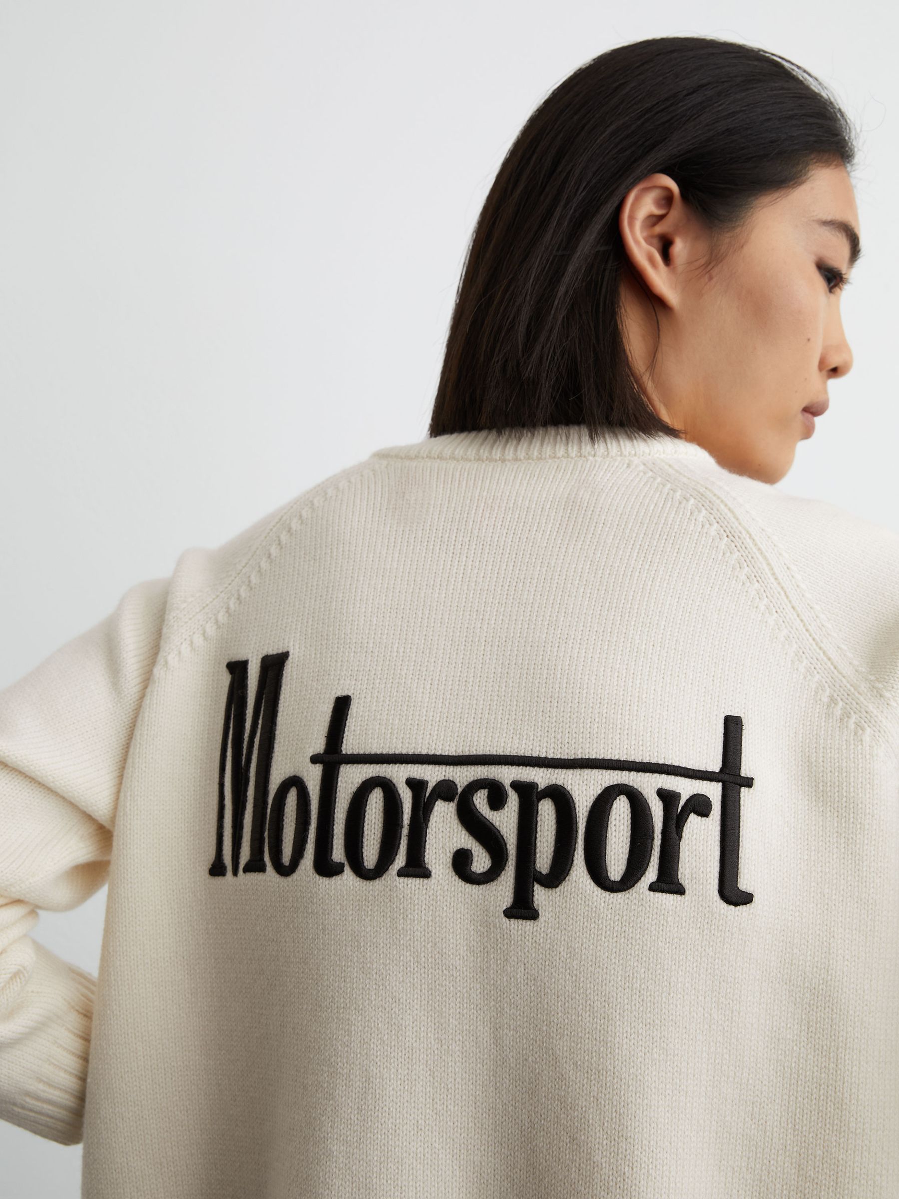 McLaren White Racing Merino Wool Cropped Cardigan in White - Image 4 of 8