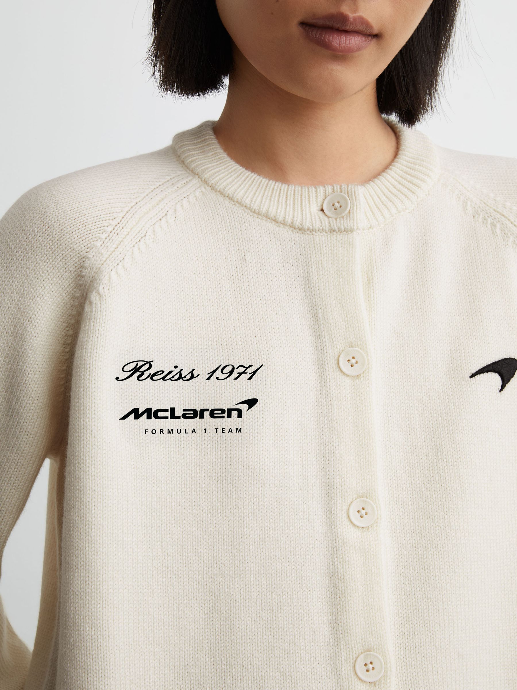 McLaren White Racing Merino Wool Cropped Cardigan in White - Image 5 of 8