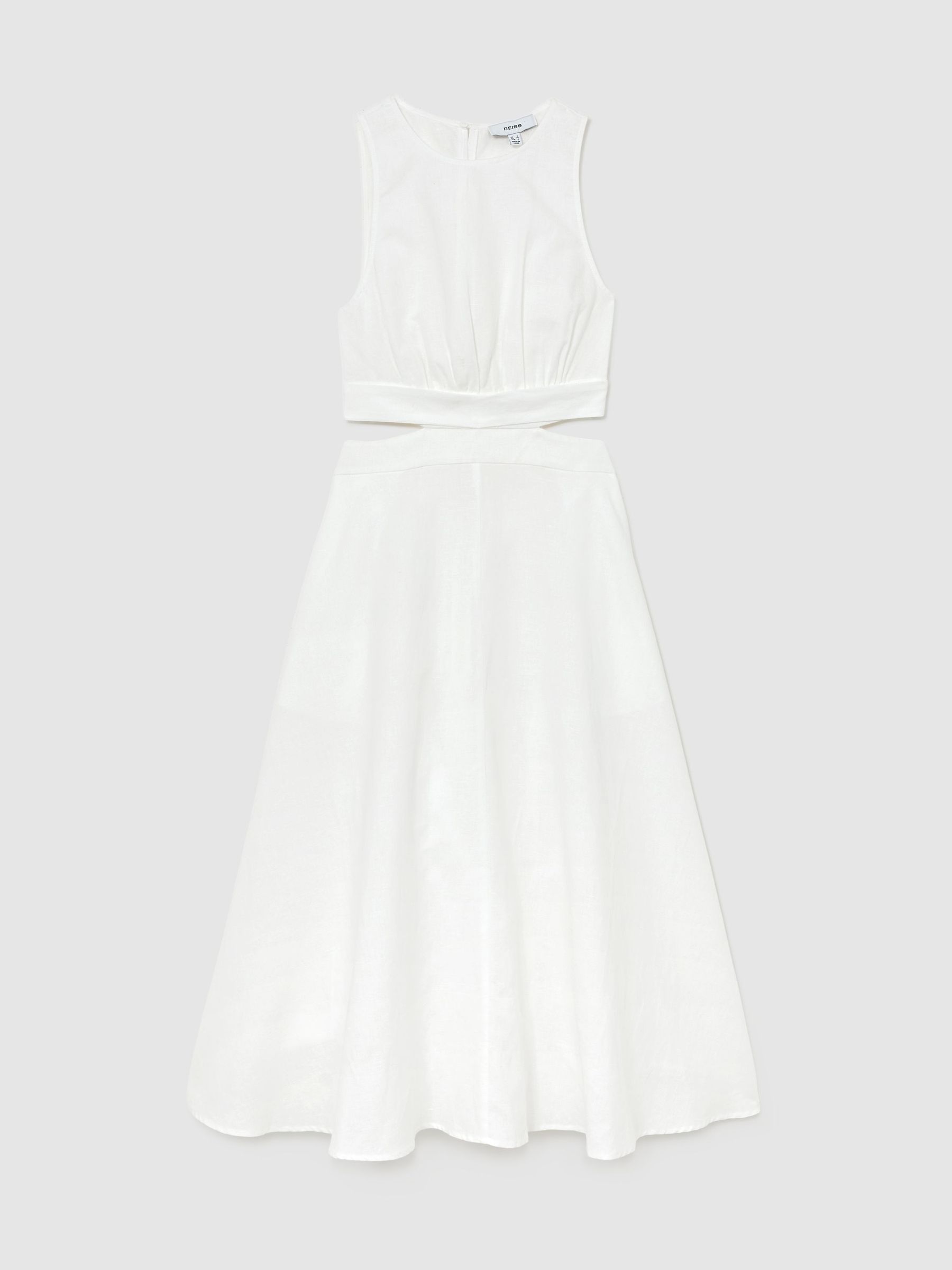 Petite Linen-Cotton Cut-Out Midi Dress in Ivory - Image 2 of 7