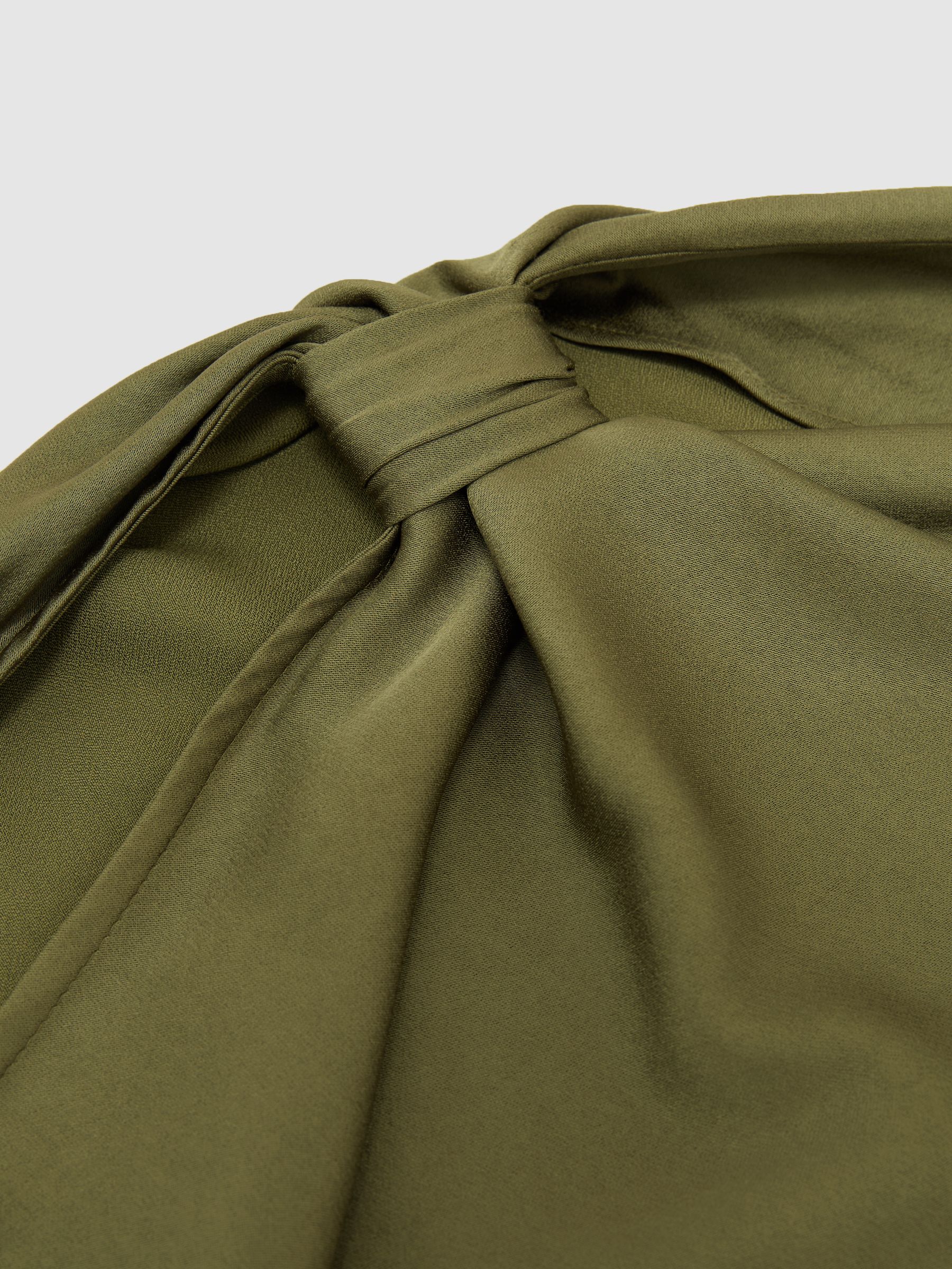 Satin Asymmetric Draped Midi Dress in Olive Green - Image 7 of 7