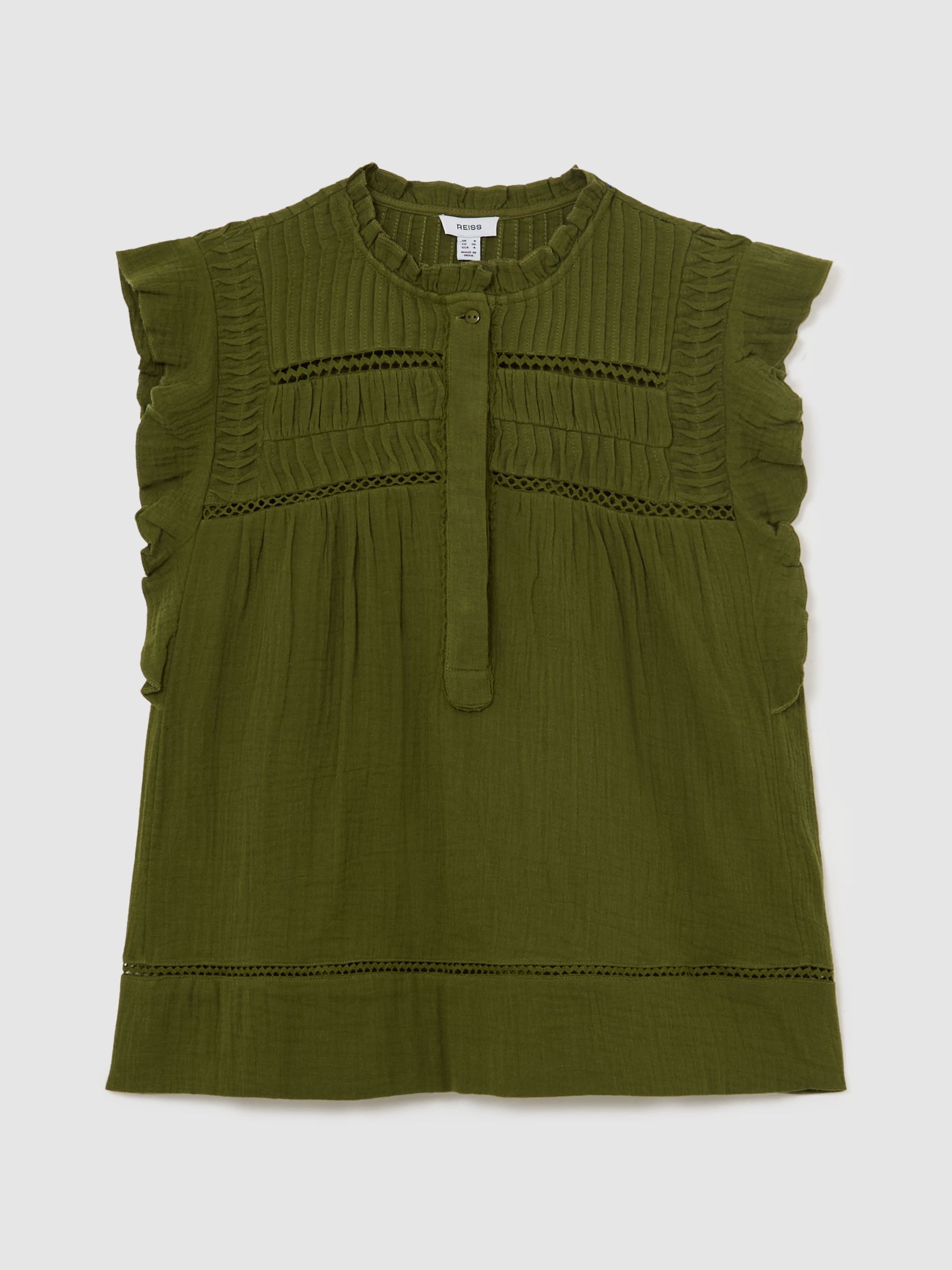 Cotton Cheesecloth Sleeveless Top in Olive Green - Image 2 of 6
