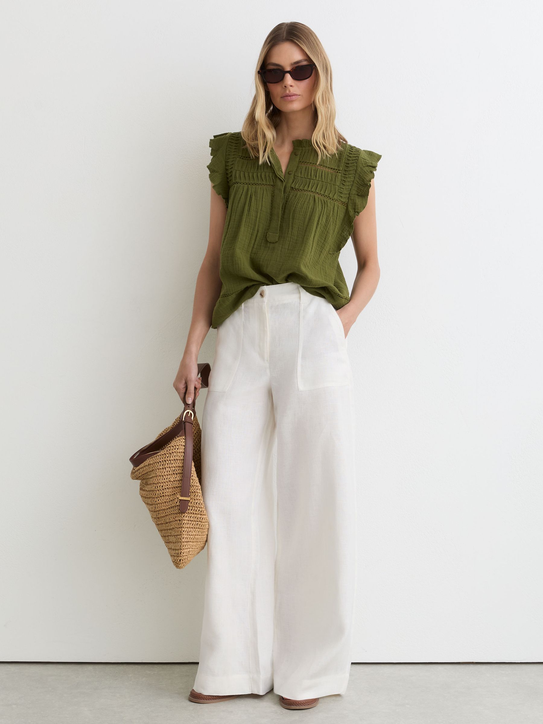 Cotton Cheesecloth Sleeveless Top in Olive Green - Image 3 of 6