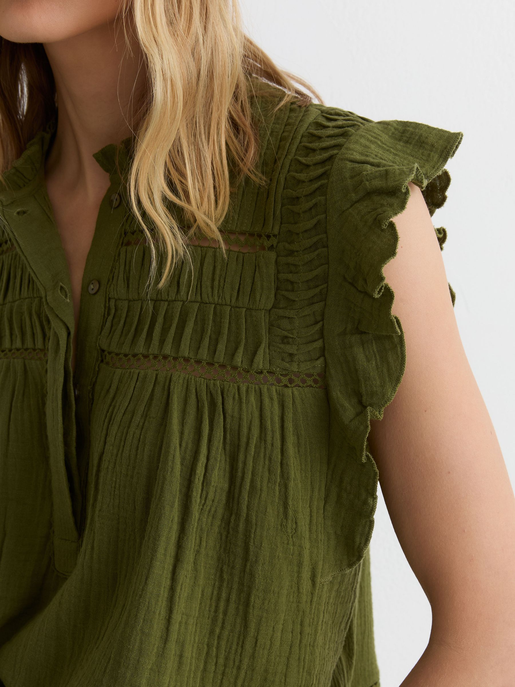 Cotton Cheesecloth Sleeveless Top in Olive Green - Image 4 of 6