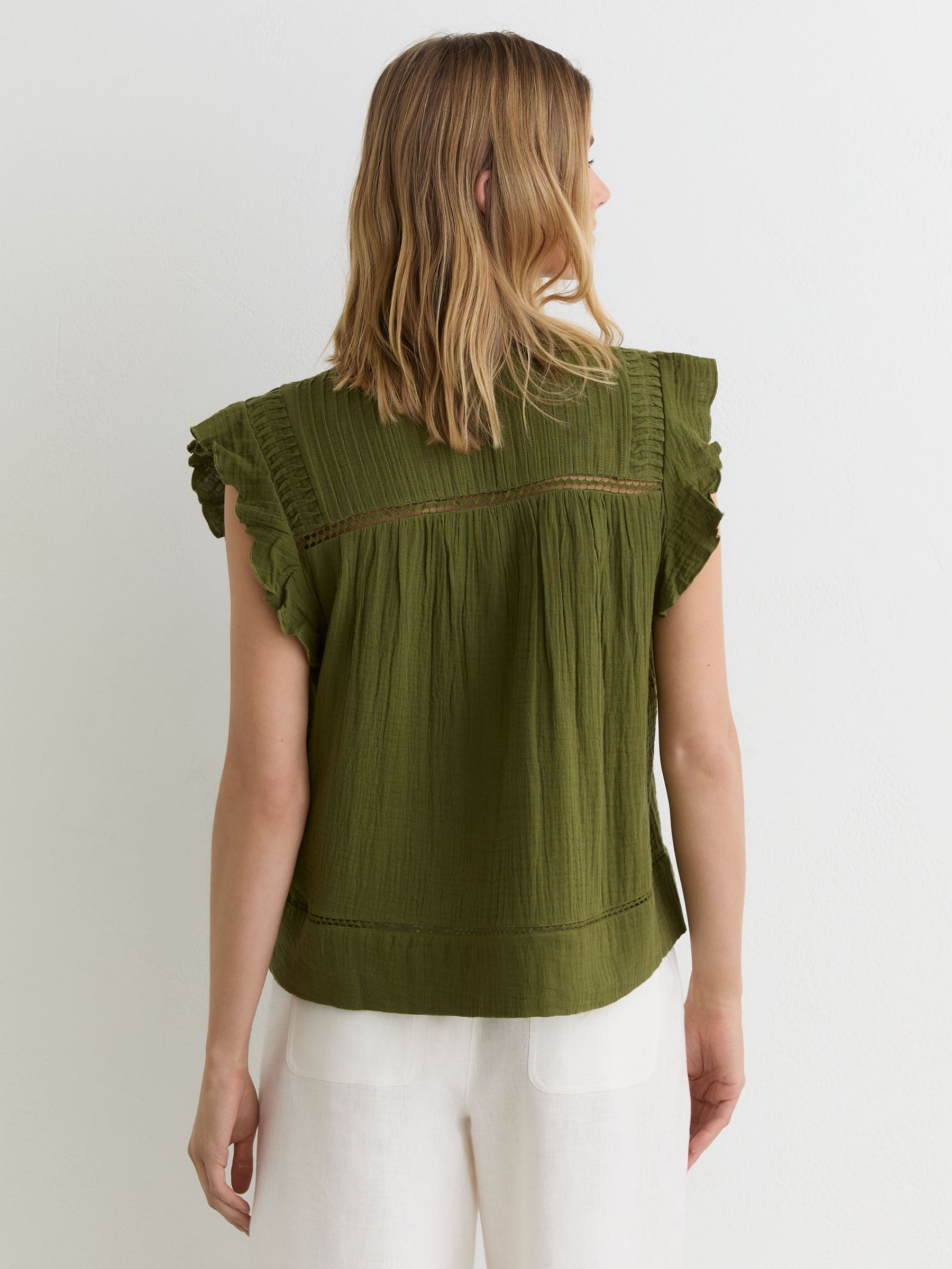 Cotton Cheesecloth Sleeveless Top in Olive Green - image 3