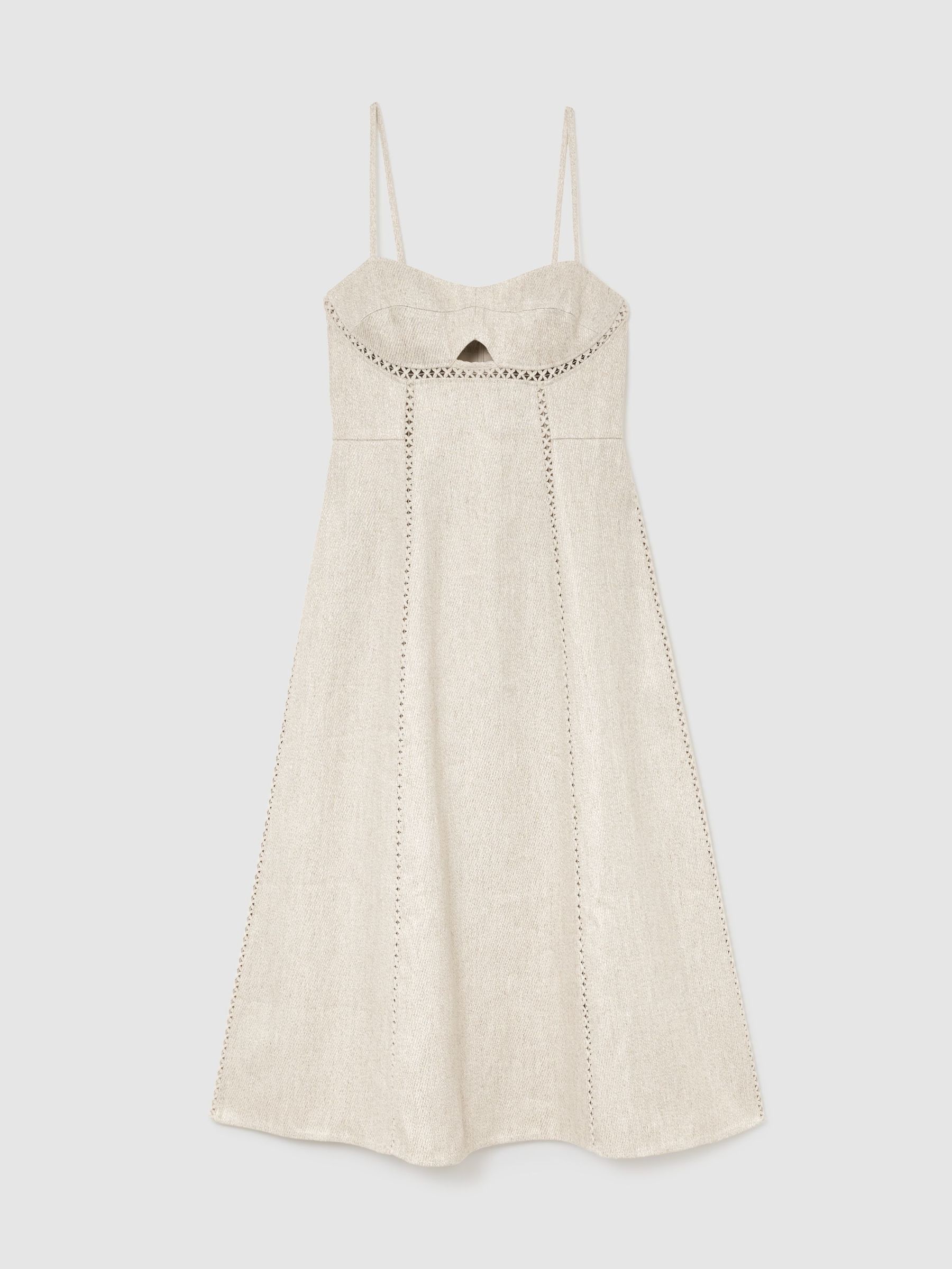 Linen-Blend Fit-and-Flare Midi Dress in Neutral - Image 2 of 6 Linen-Blend Fit-and-Flare Midi Dress in Neutral - Image 2 of 6