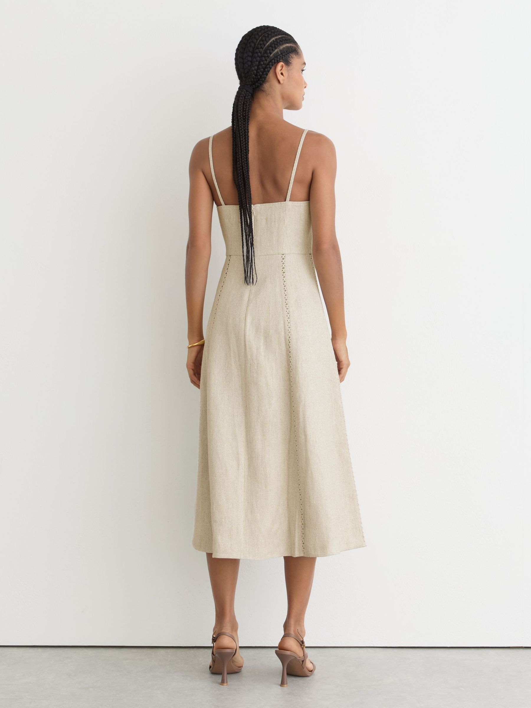 Linen-Blend Fit-and-Flare Midi Dress in Neutral - Image 4 of 6