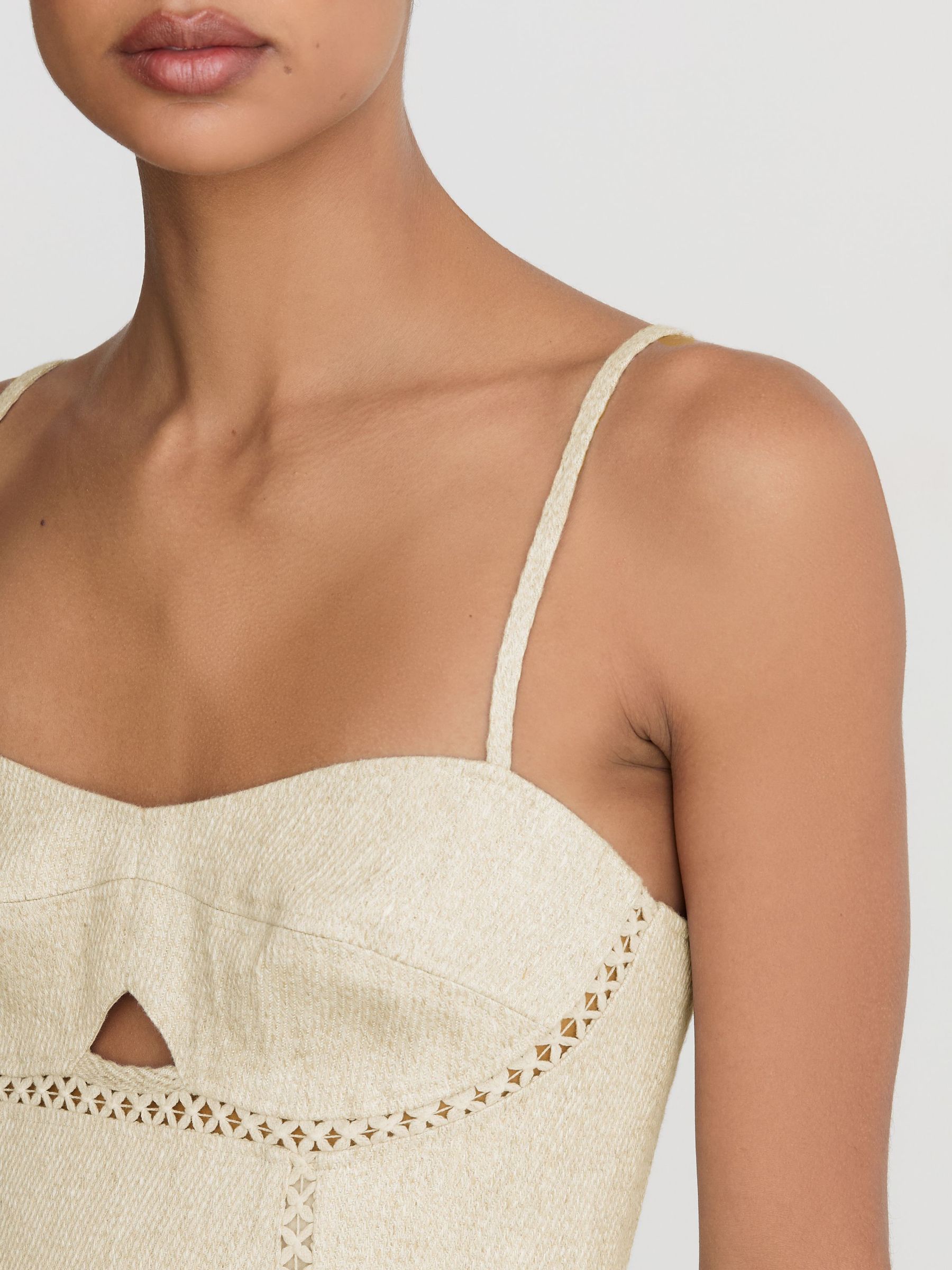 Linen-Blend Fit-and-Flare Midi Dress in Neutral - image 3