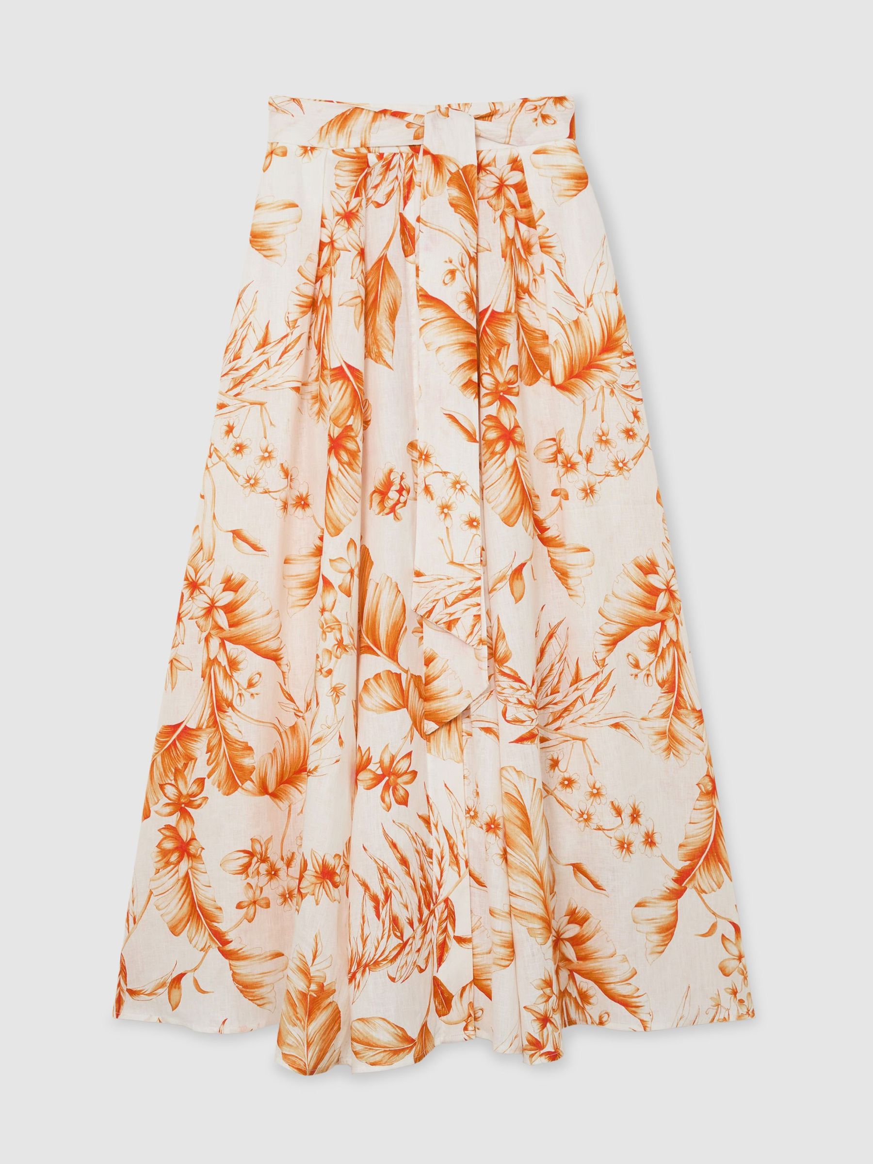 Linen Floral-Print Maxi Skirt in Ivory/Orange - image 1