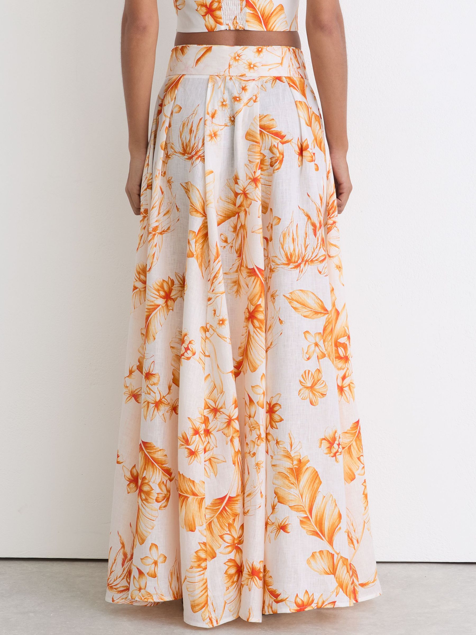 Linen Floral-Print Maxi Skirt in Ivory/Orange - image 4