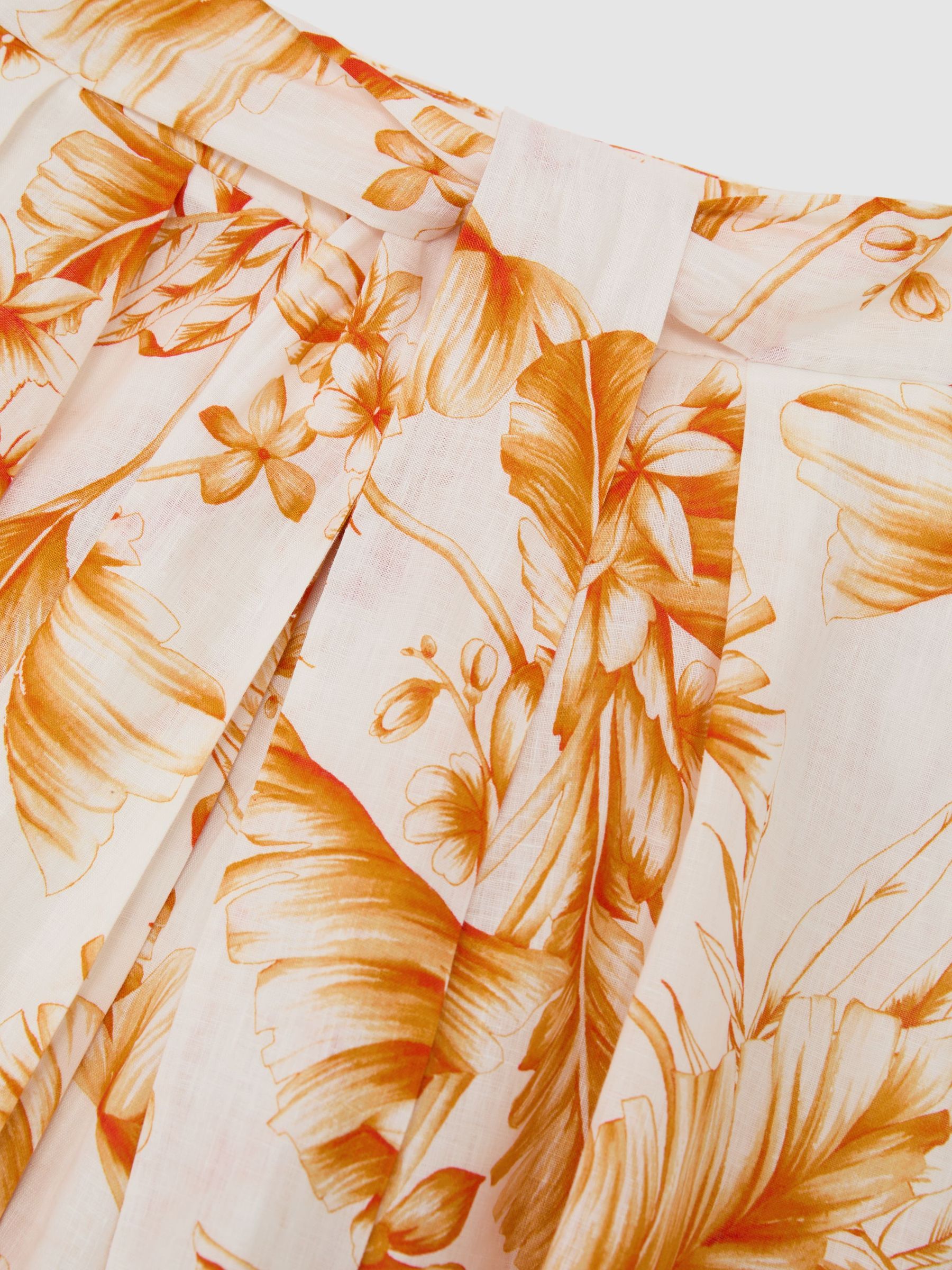Linen Floral-Print Maxi Skirt in Ivory/Orange - image 3