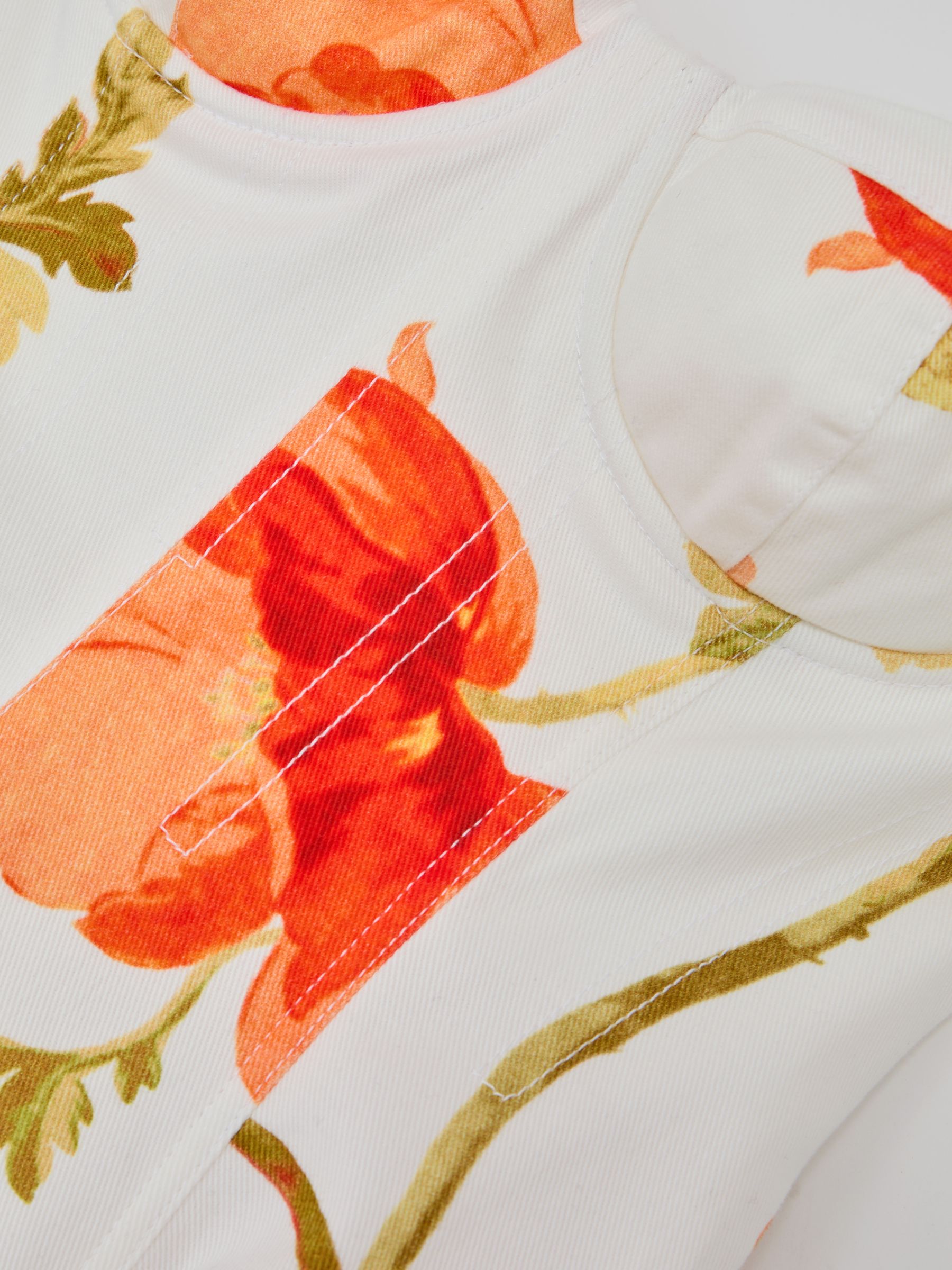 Cotton Floral Bustier Midi Dress with Stretch in Cream/Red - Image 6 of 6