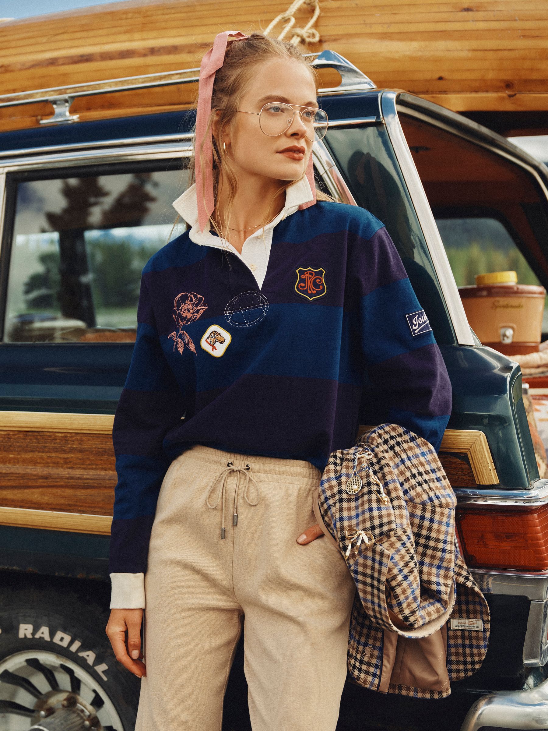 Navy Striped Embroidered Boyfriend Rugby Shirt - Image 1 of 9 Navy Striped Embroidered Boyfriend Rugby Shirt - Image 1 of 9