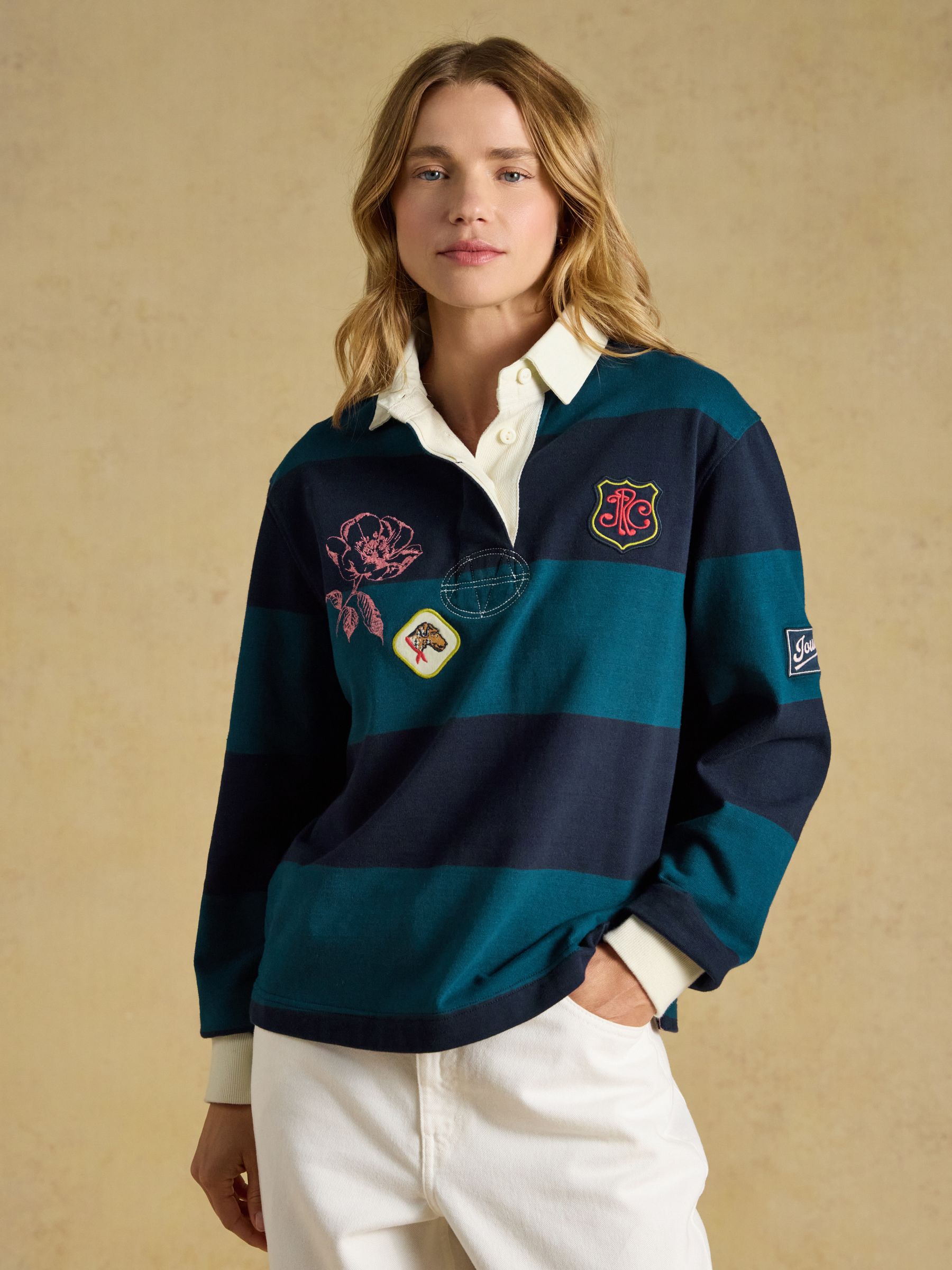 Navy Striped Embroidered Boyfriend Rugby Shirt - Image 2 of 9