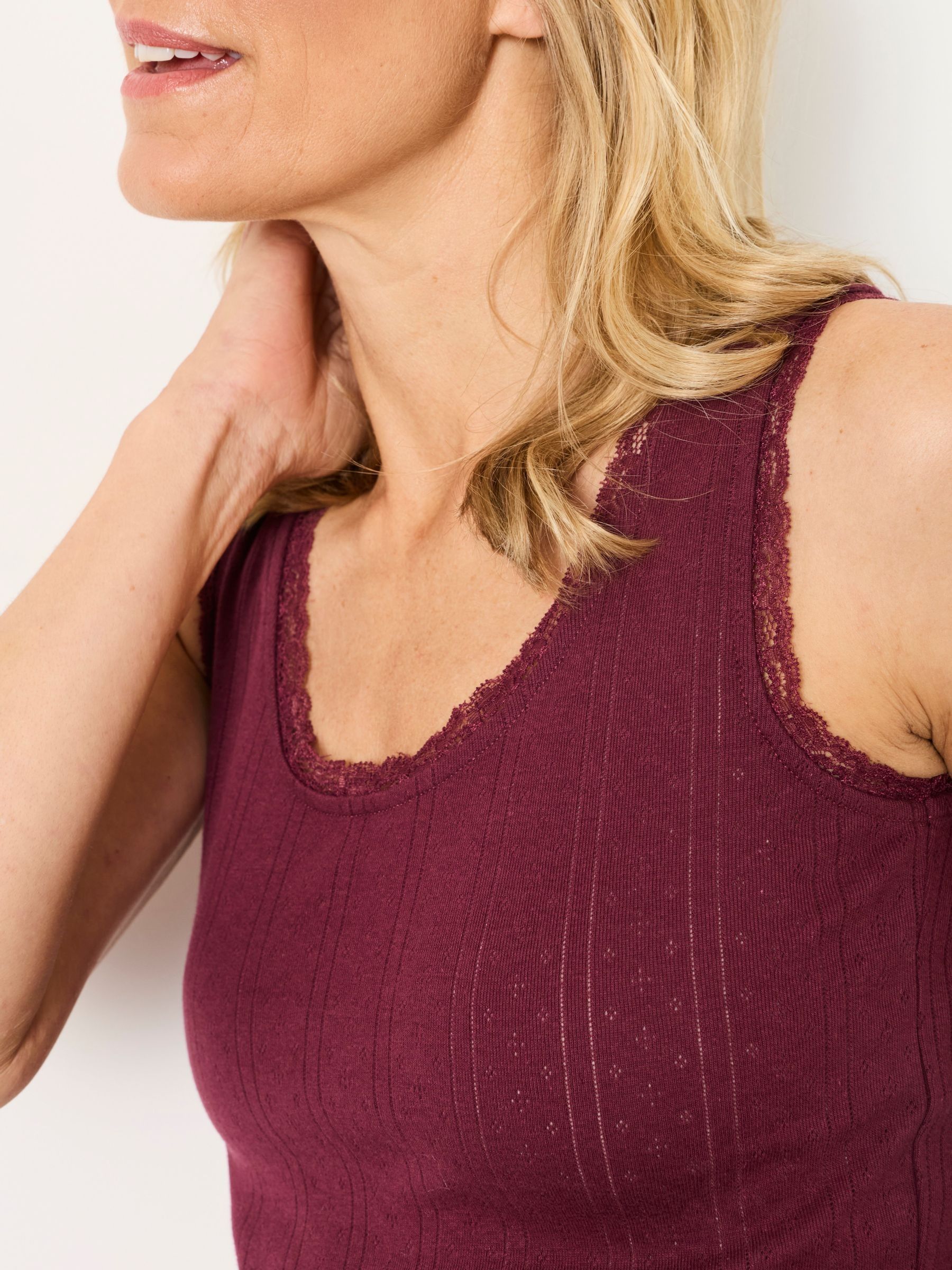 Olivia Plum Purple Pointelle Lace Trim Vest - Image 5 of 6