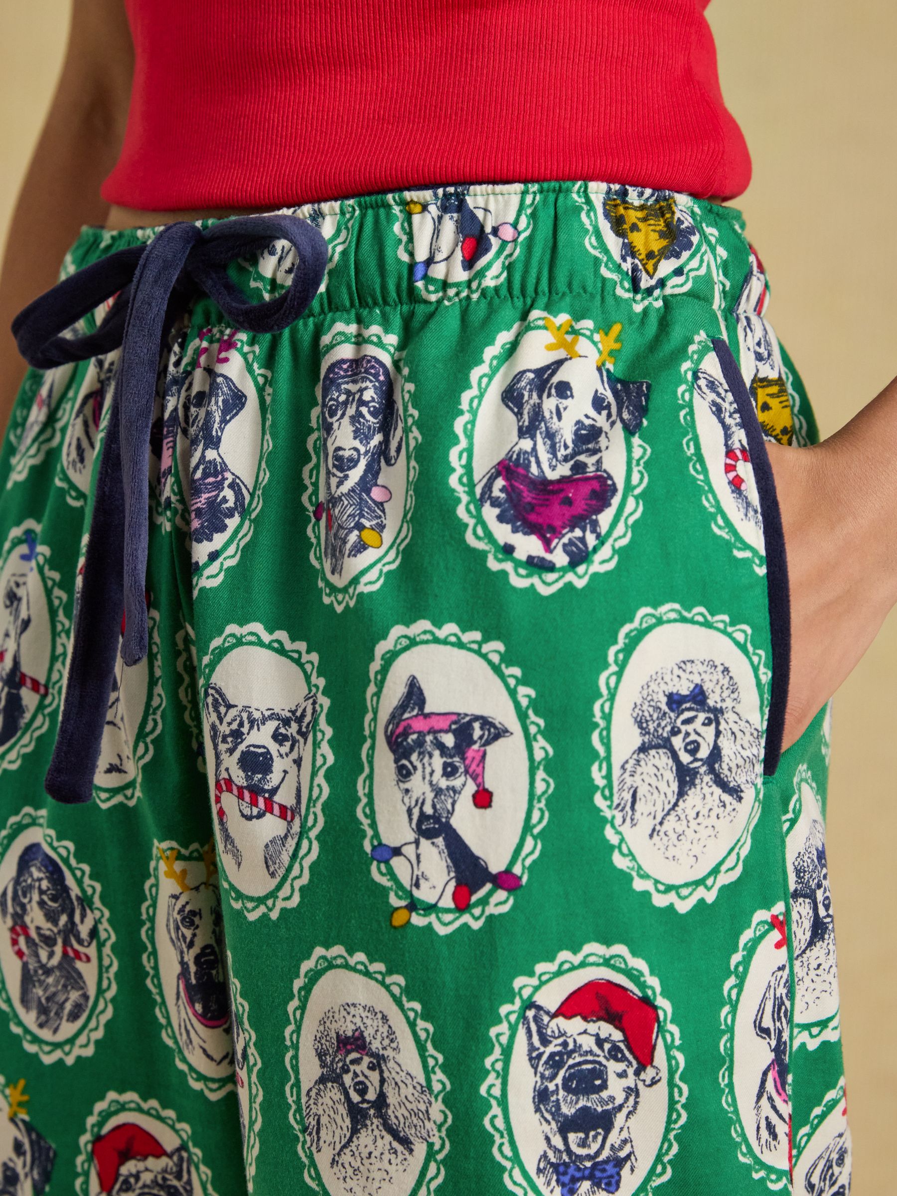 Green Dog Print Woven Brushed Cotton Pyjama Bottoms - Image 4 of 7