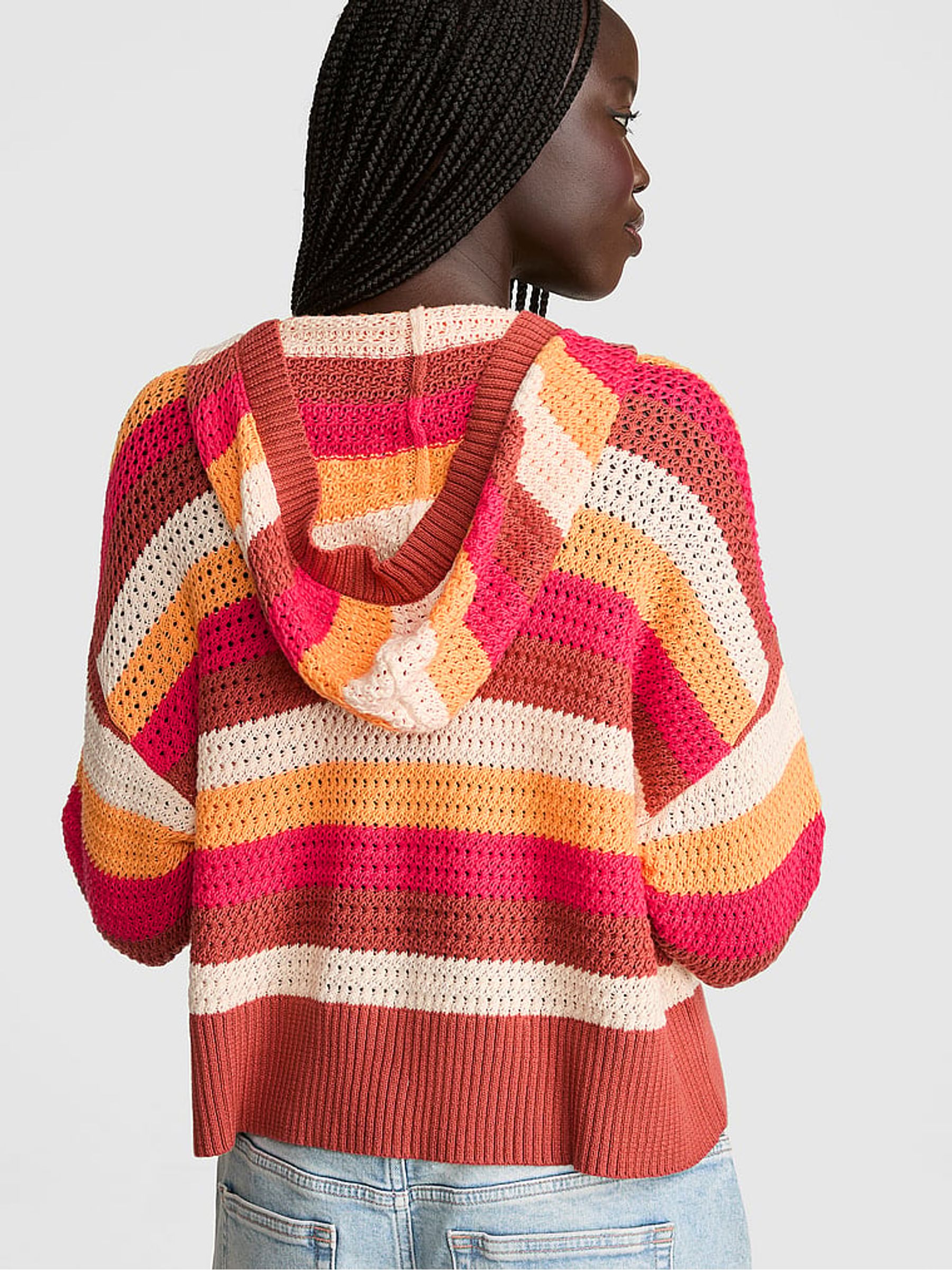 Orange/Pink Stripes Crochet Hoodie - Image 2 of 2