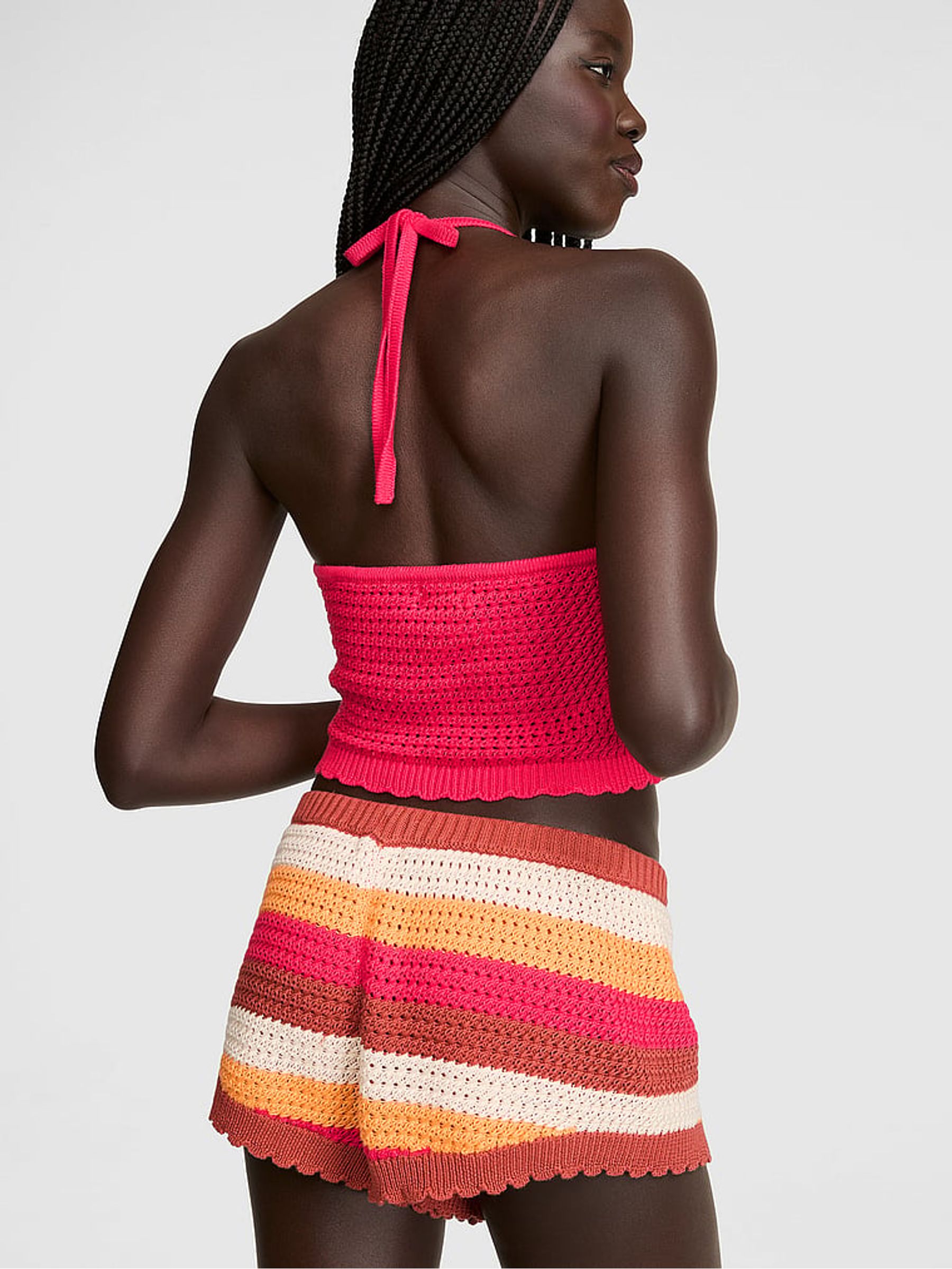 Orange/Pink Stripes Crochet Shorts - Image 2 of 2