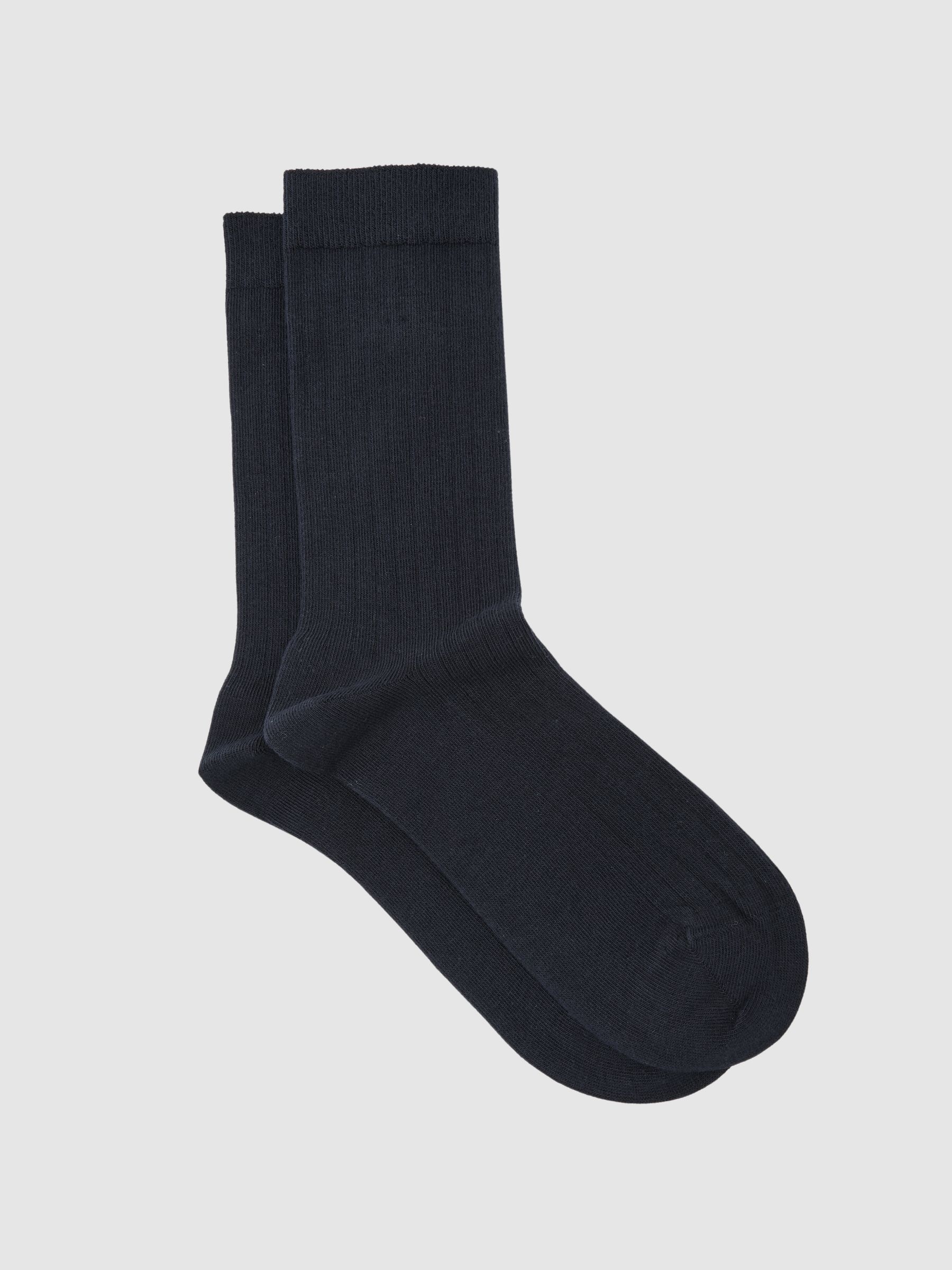 Cotton Blend Ribbed Loafer Socks in Navy - image 3