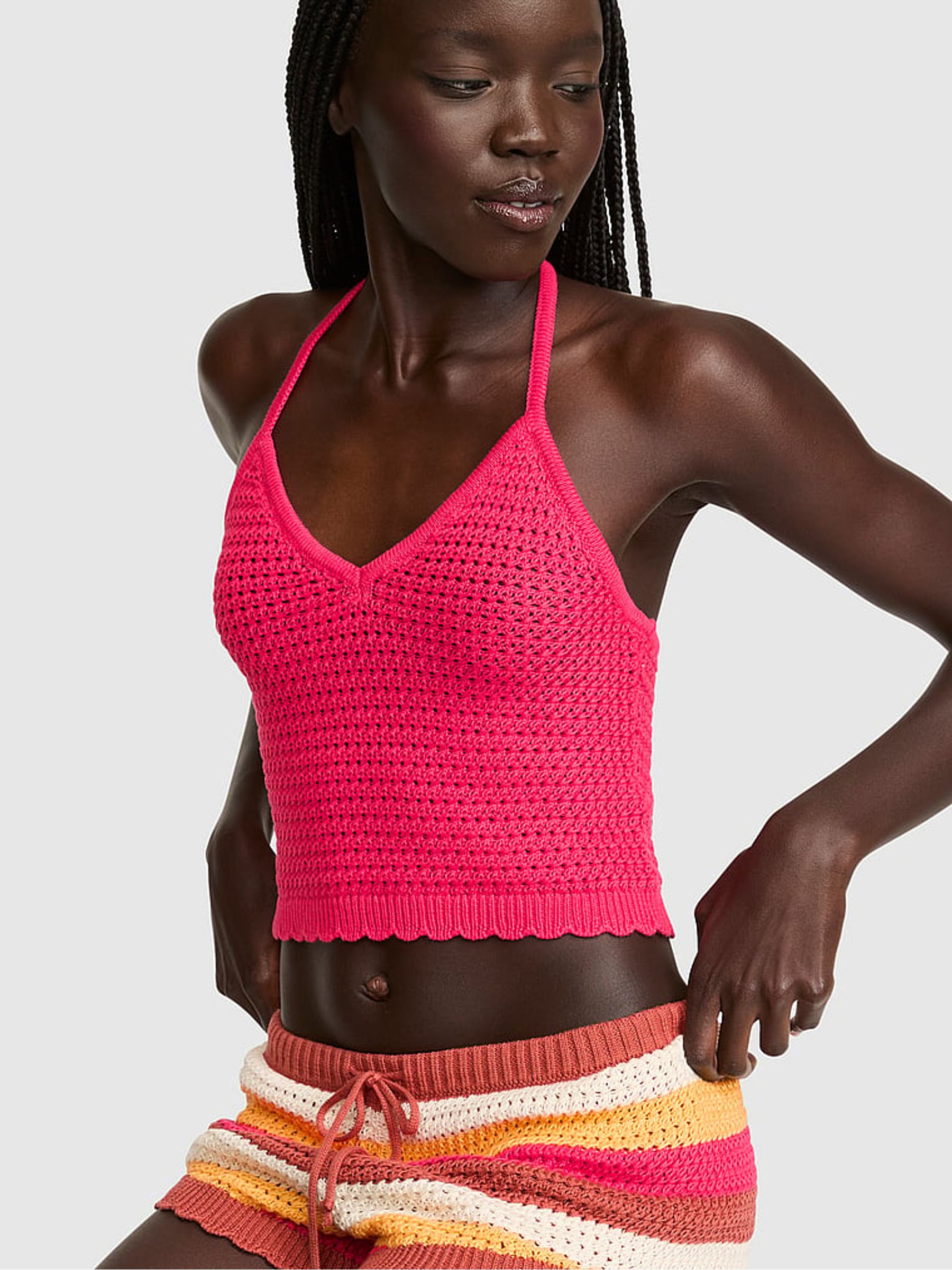 Candy Pink Crochet Halter Top - Image 1 of 2
