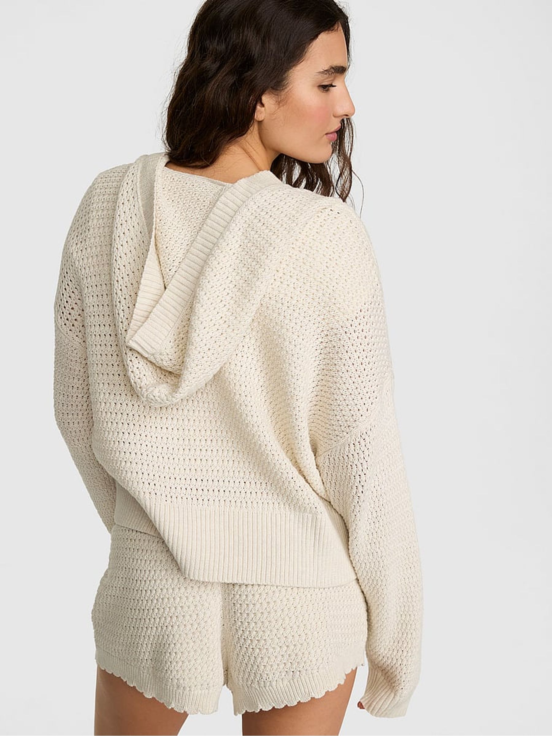 Natural Heather White Crochet Hoodie - Image 2 of 2