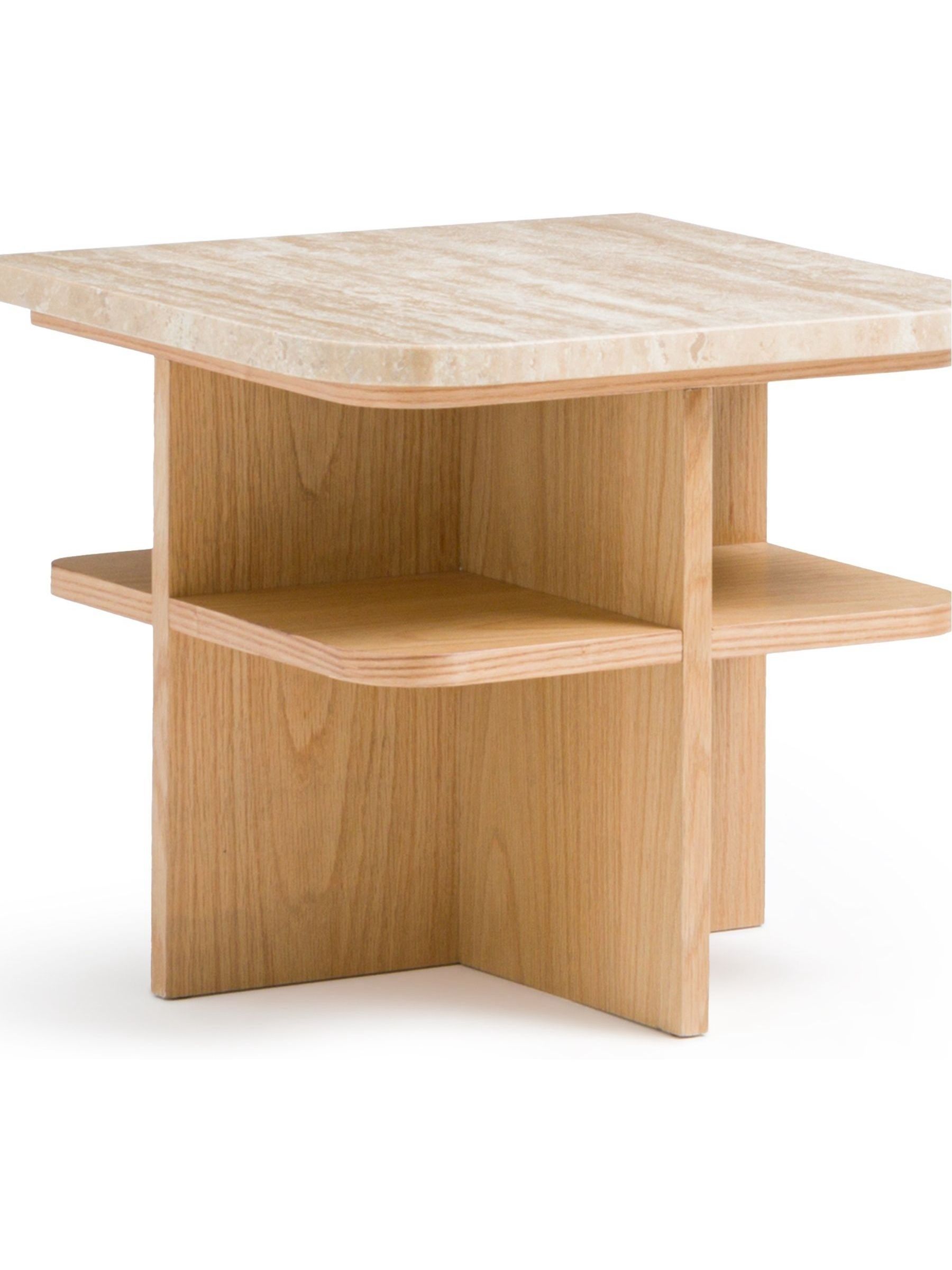 La Redoute Intérieurs Oak Caliste & Travertine Bedside Table - Image 2 of 5