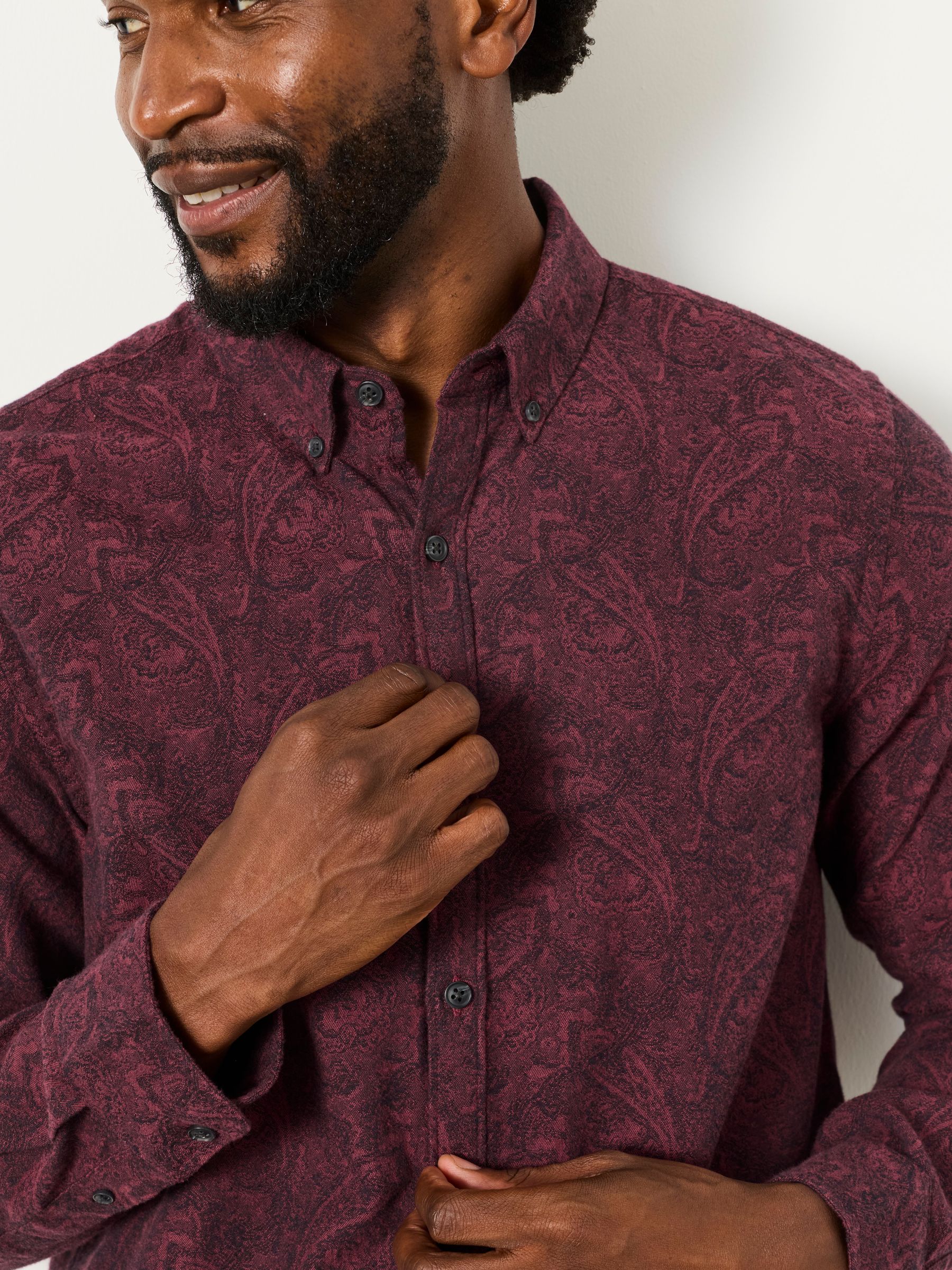 Burgundy Red Long Sleeve Jacquard Shirt - Image 3 of 7