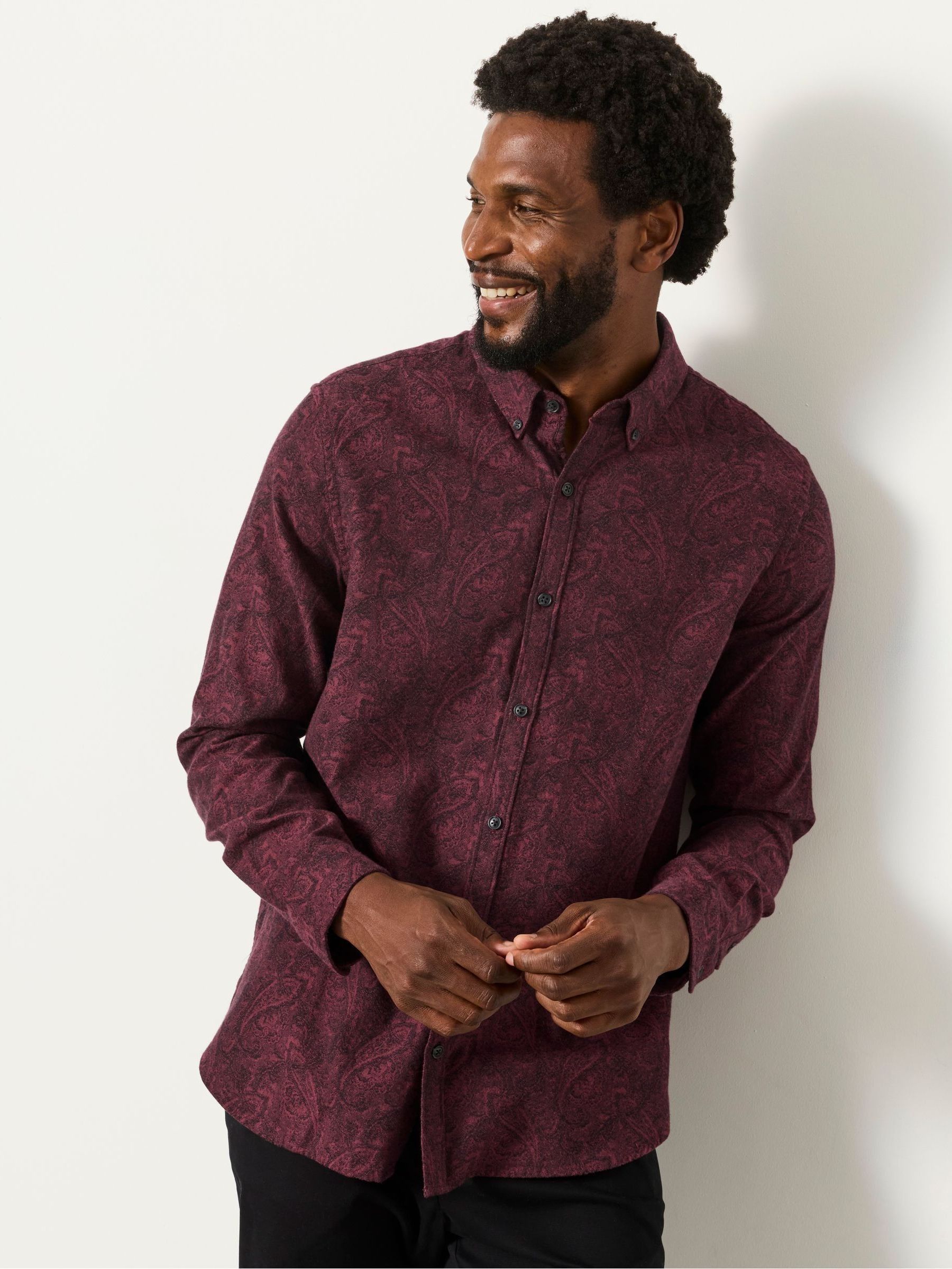 Burgundy Red Long Sleeve Jacquard Shirt - Image 4 of 7