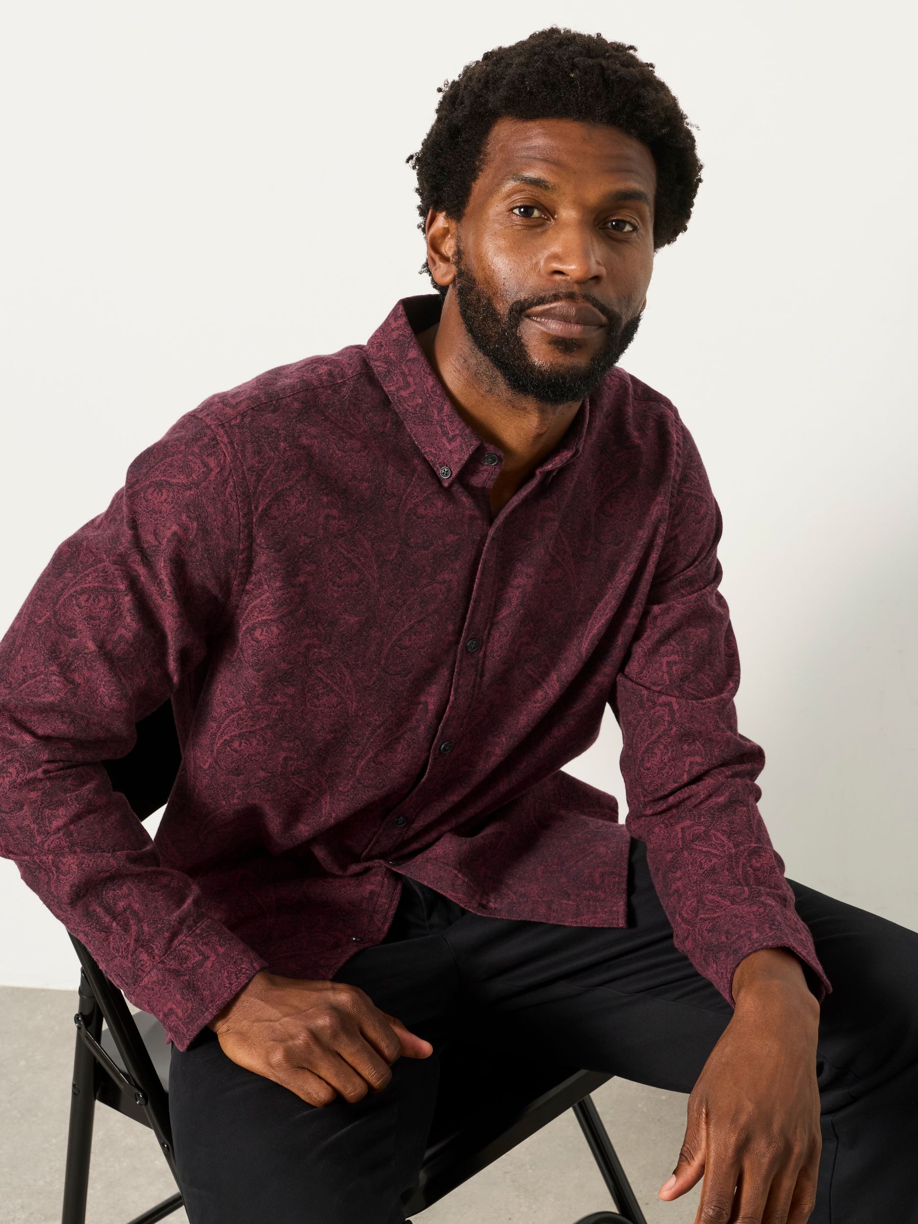 Burgundy Red Long Sleeve Jacquard Shirt - Image 5 of 7