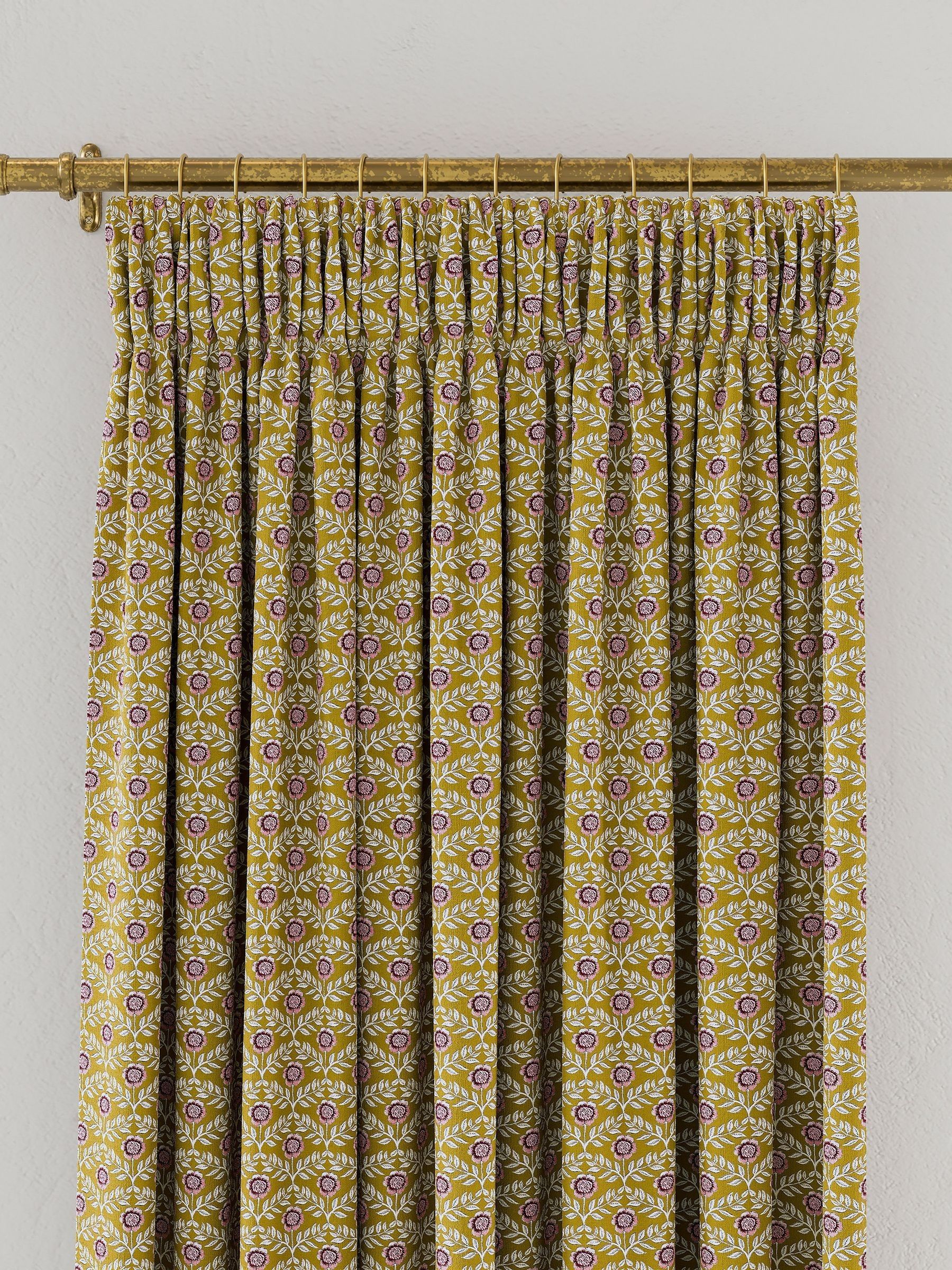 Ochre Floral Foulard Lined Pencil Pleat Curtains - Image 3 of 3