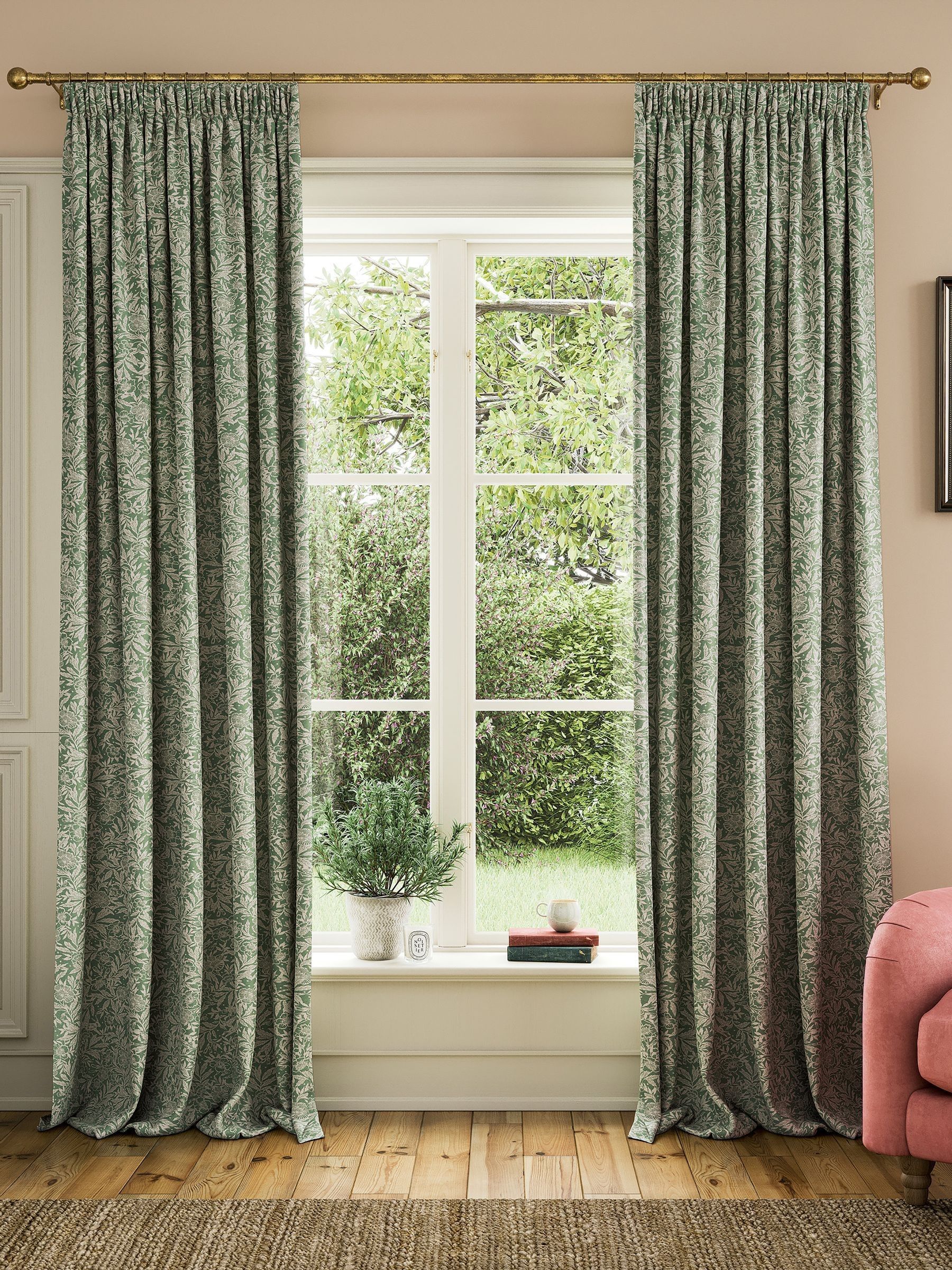 Green Twilight Ditsy Lined Pencil Pleat Curtains - Image 1 of 3