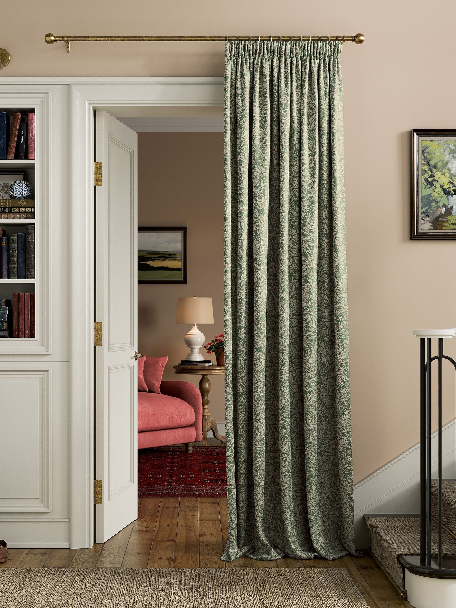 Green Twilight Ditsy Lined Pencil Pleat Curtains - Image 2 of 3