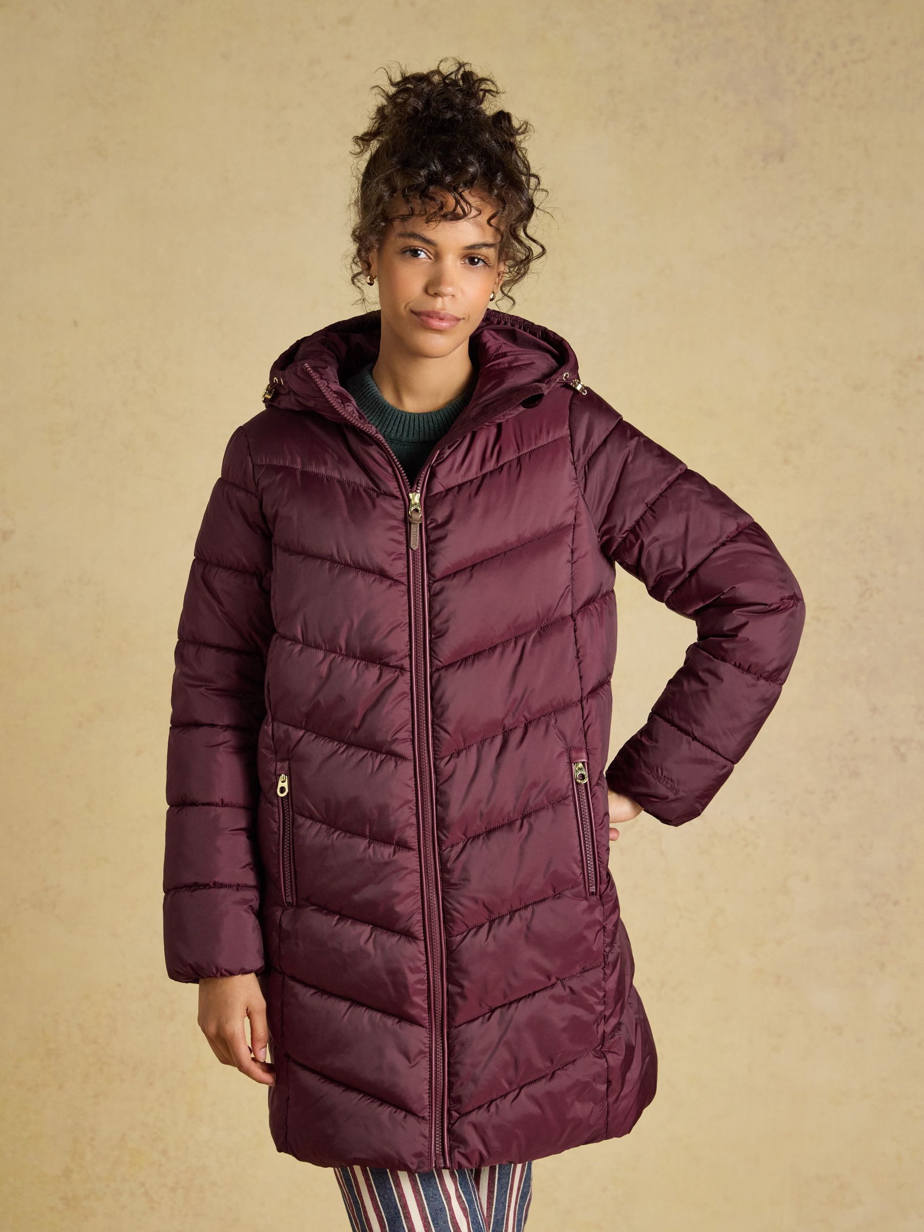 Moorsdale Burgundy Red Mid Length Showerproof Padded Coat with Hood - Image 1 of 9