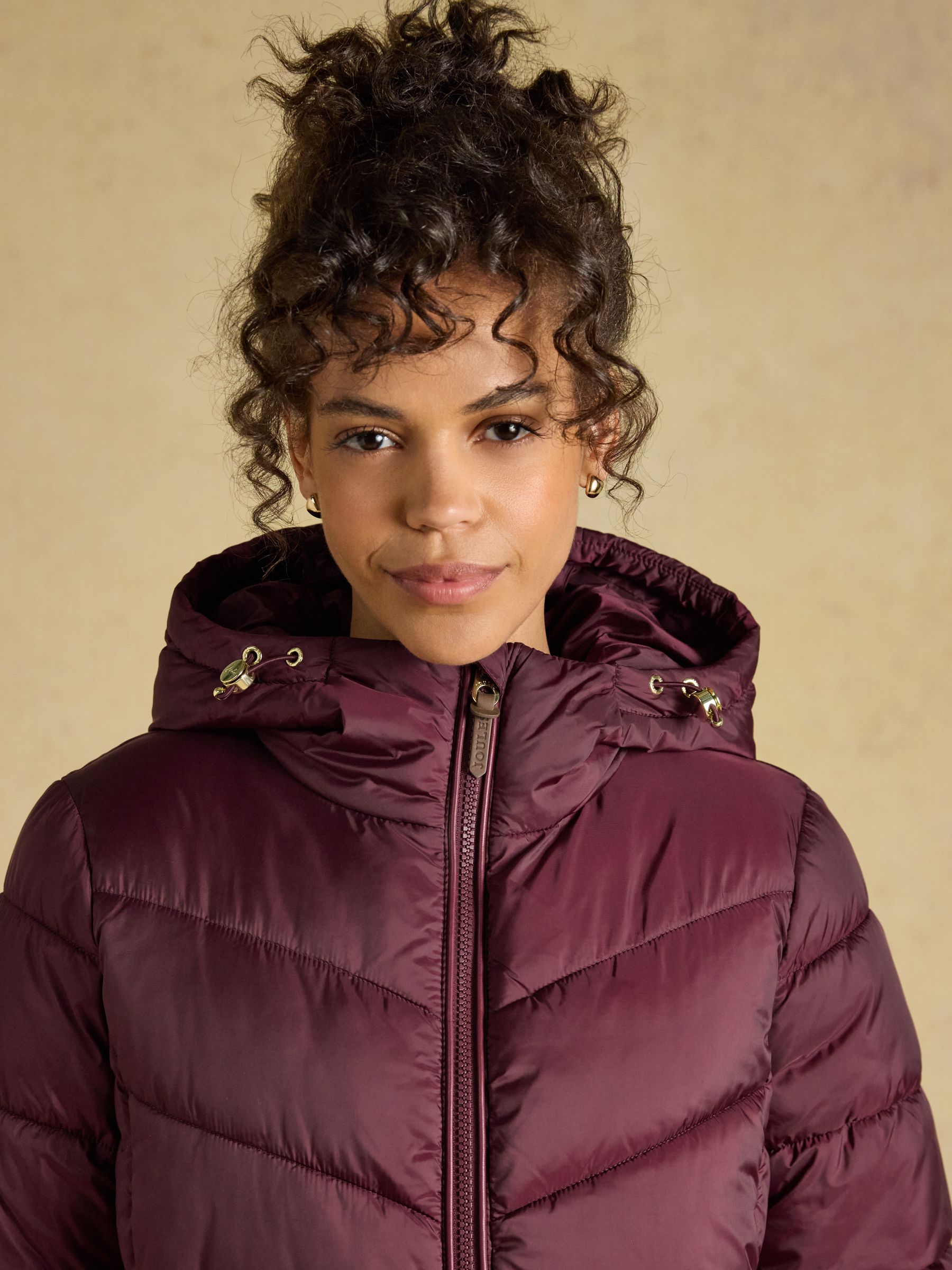 Moorsdale Burgundy Red Mid Length Showerproof Padded Coat with Hood - Image 3 of 9