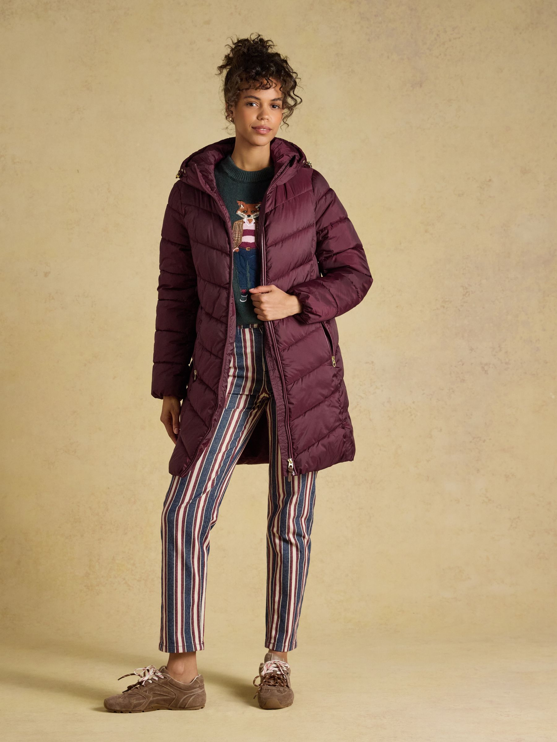 Moorsdale Burgundy Red Mid Length Showerproof Padded Coat with Hood - Image 4 of 9