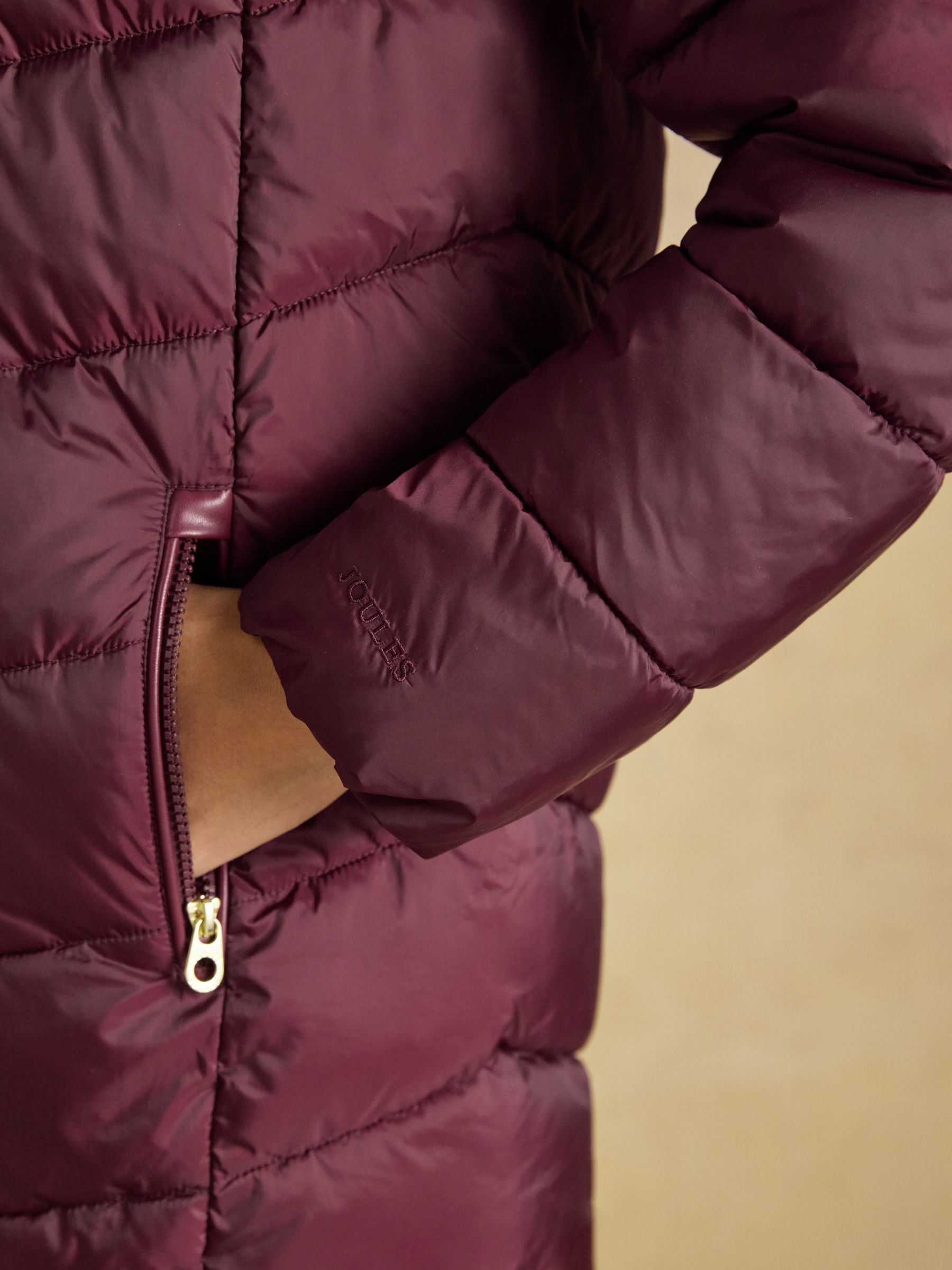 Moorsdale Burgundy Red Mid Length Showerproof Padded Coat with Hood - Image 5 of 9