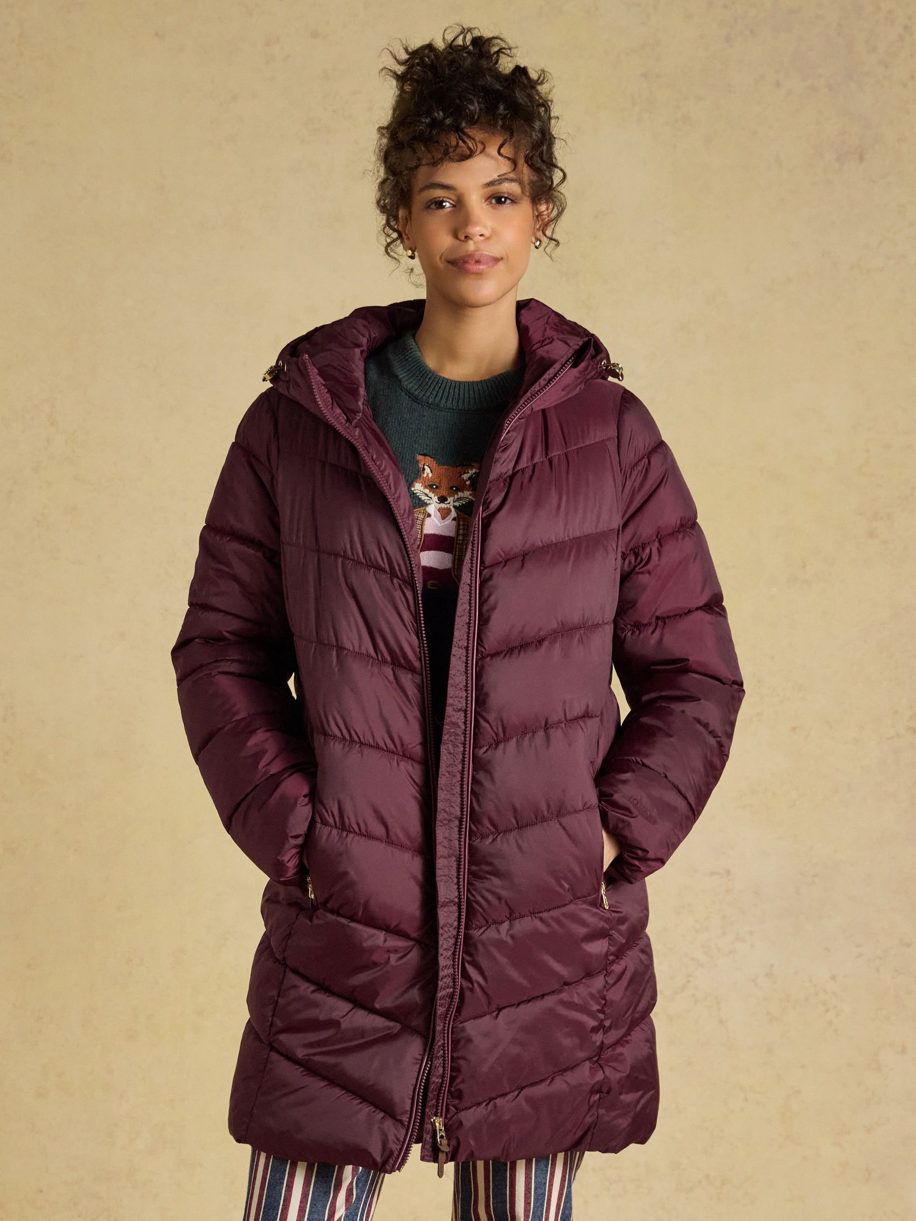 Moorsdale Burgundy Red Mid Length Showerproof Padded Coat with Hood - Image 6 of 9